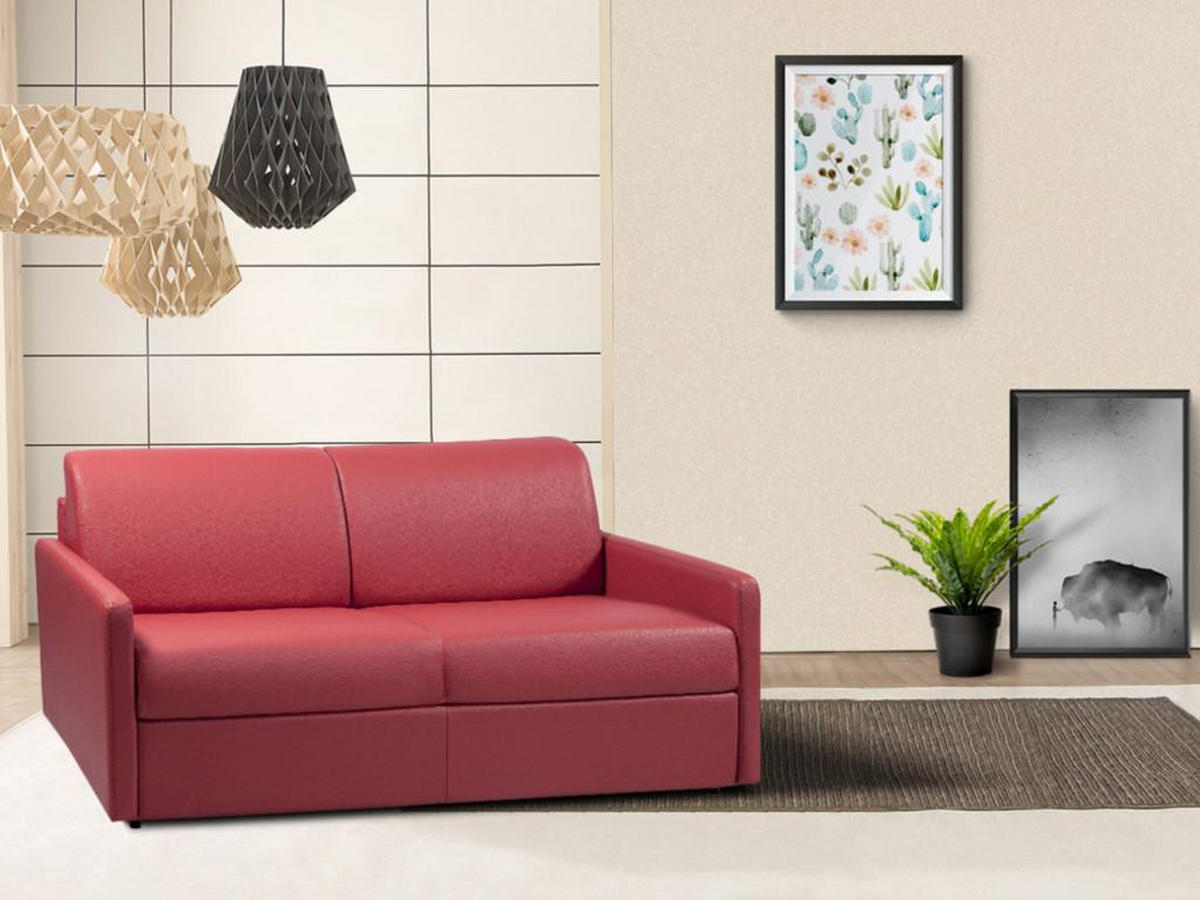 SCHLAFSOFA - 3 Personen - Kunstleder - Rot - - Rot, Leder (170/97/223cm) - Vente-Unique