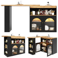 BARTISCH mit LED Beleuchtung, drehbarem Bar-Schrank mit dreistufigem Stauraum, Glasfront und ausziehbarer Stehtischfunktion, schwarz - Schwarz, Holzwerkstoff (193/39/105cm) - Luhomfu