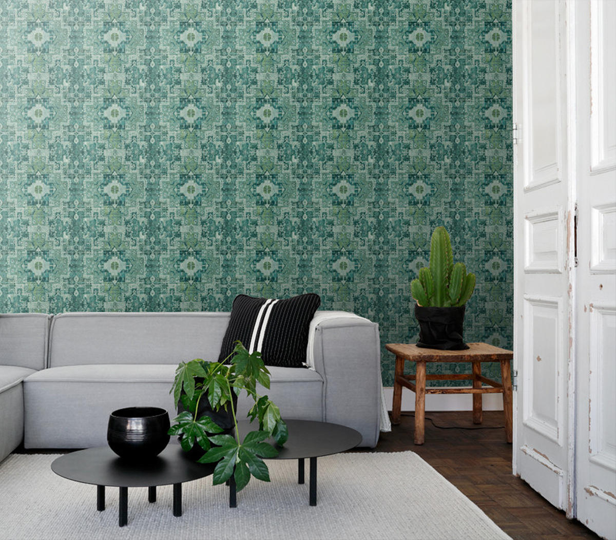 TAPETE orientalisches Kelim-Patchwork 53 cm x 10.05 m - Grün, Papier (53/1000cm) - ESTAhome