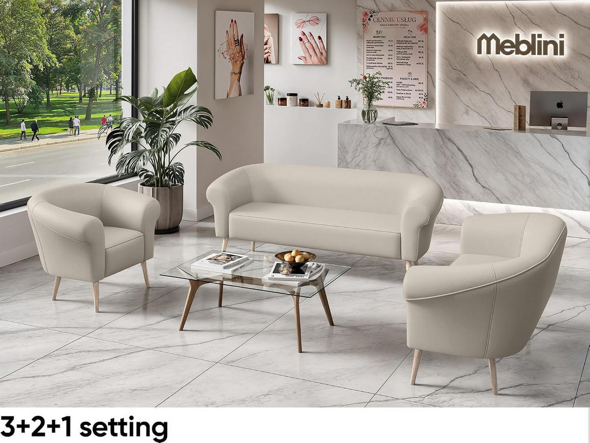 SOFA Emilia (3-Sitzer) - Beige/Buchefarben, Holzwerkstoff/Buchenholz (176/70/57cm) - Meblini