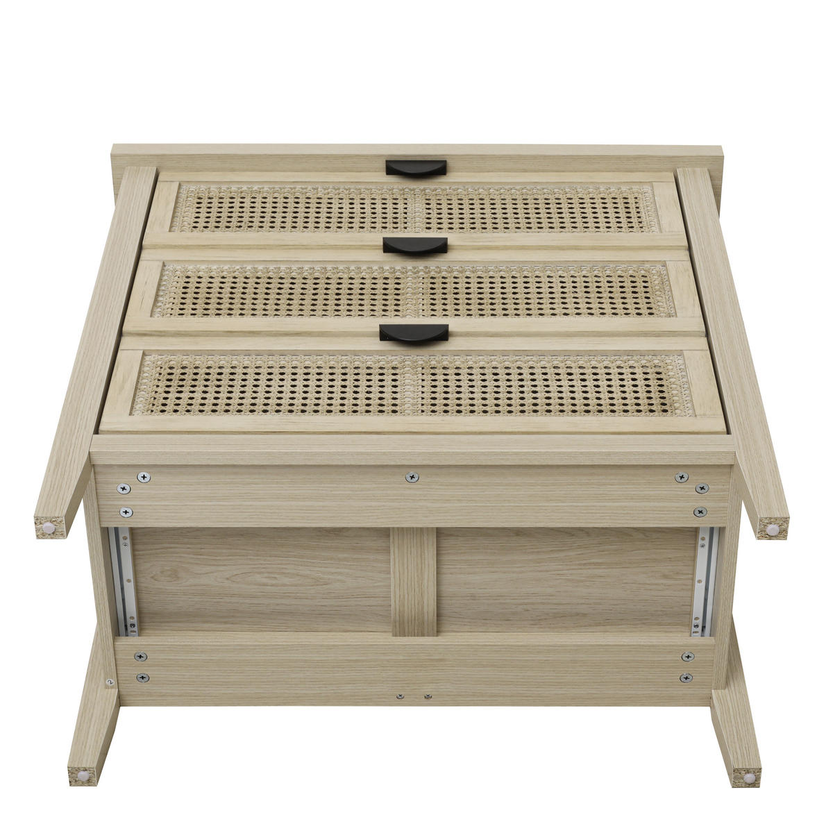 KOMMODE mit 3 Schubladen, Naturholzoptik & Rattan Fronten - Beige, Holzwerkstoff (80/80/40cm) - Urban Meuble