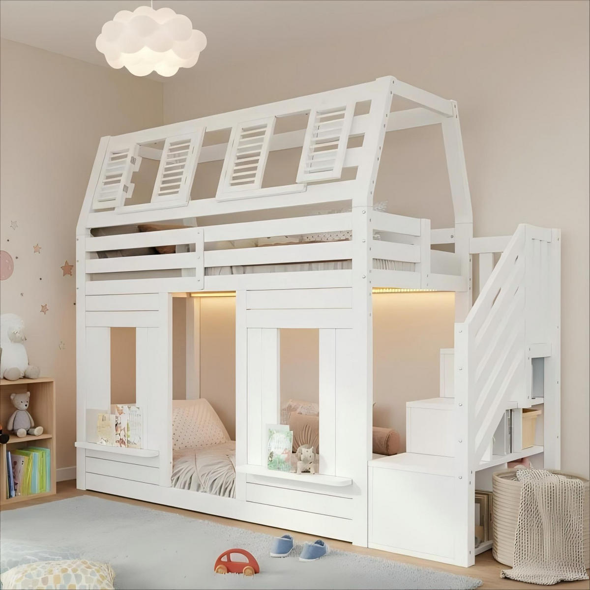HAUSBETT 90x200 cm Weiß mit LED und Stauraum - Weiß, Holz (90/200cm) - FLIEKS