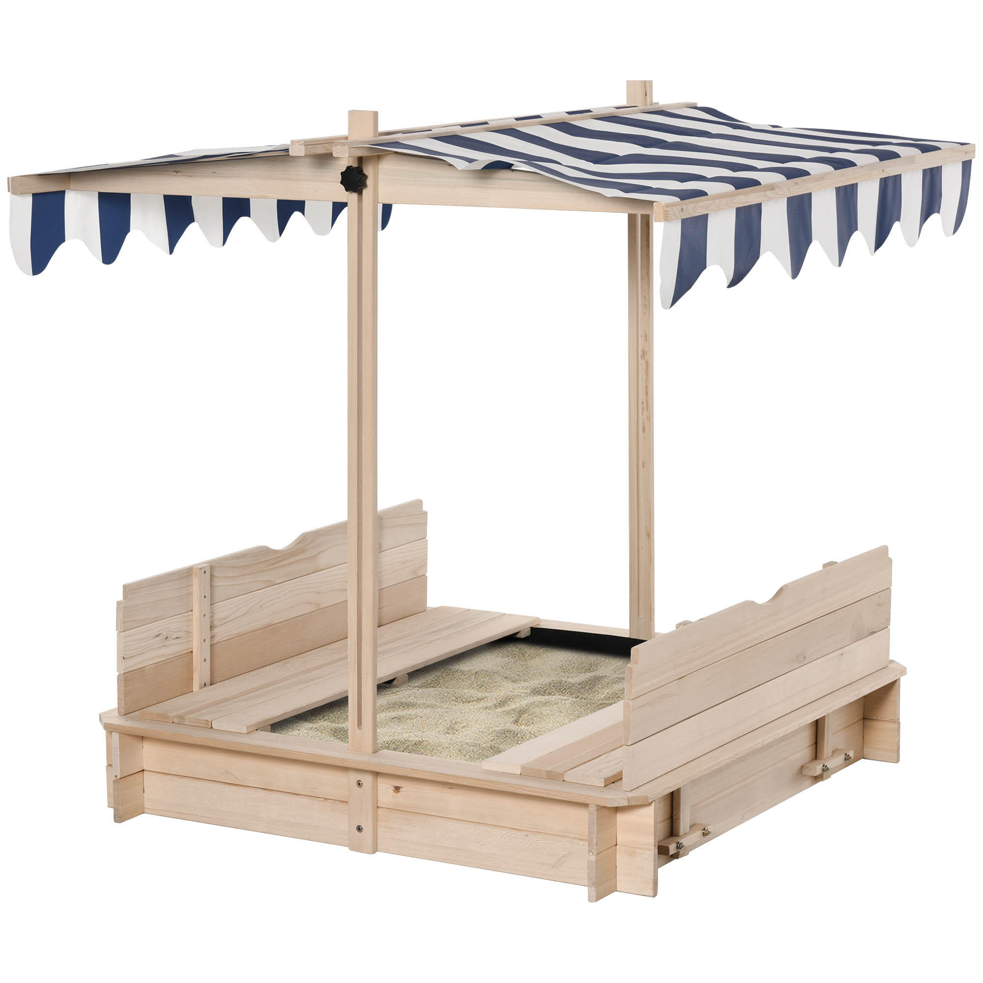 SANDKASTEN, Natur+Blau+Weiß, Tannenholz, Polyester-Stoff - Naturfarben, Holz (106/106/115cm) - Outsunny