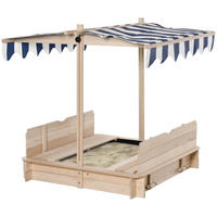 SANDKASTEN, Natur+Blau+Weiß, Tannenholz, Polyester-Stoff - Naturfarben, Holz (106/106/115cm) - Outsunny