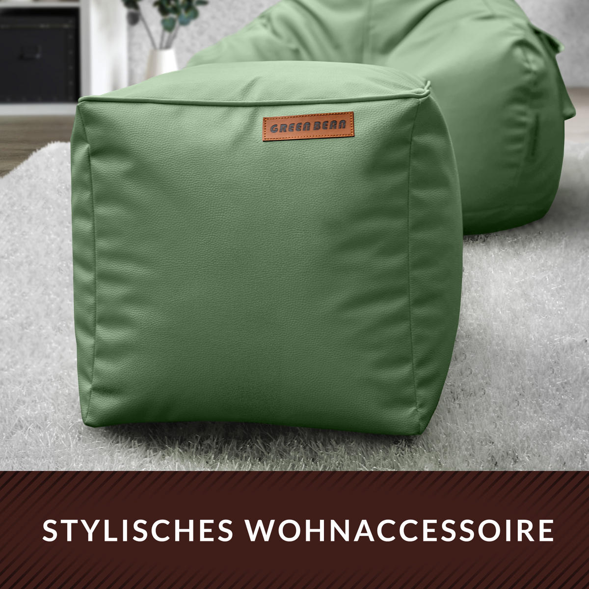 INDOOR HOCKER Cube eckig Kunstleder - Hellgrün, Textil (40/40/40cm) - Green Bean