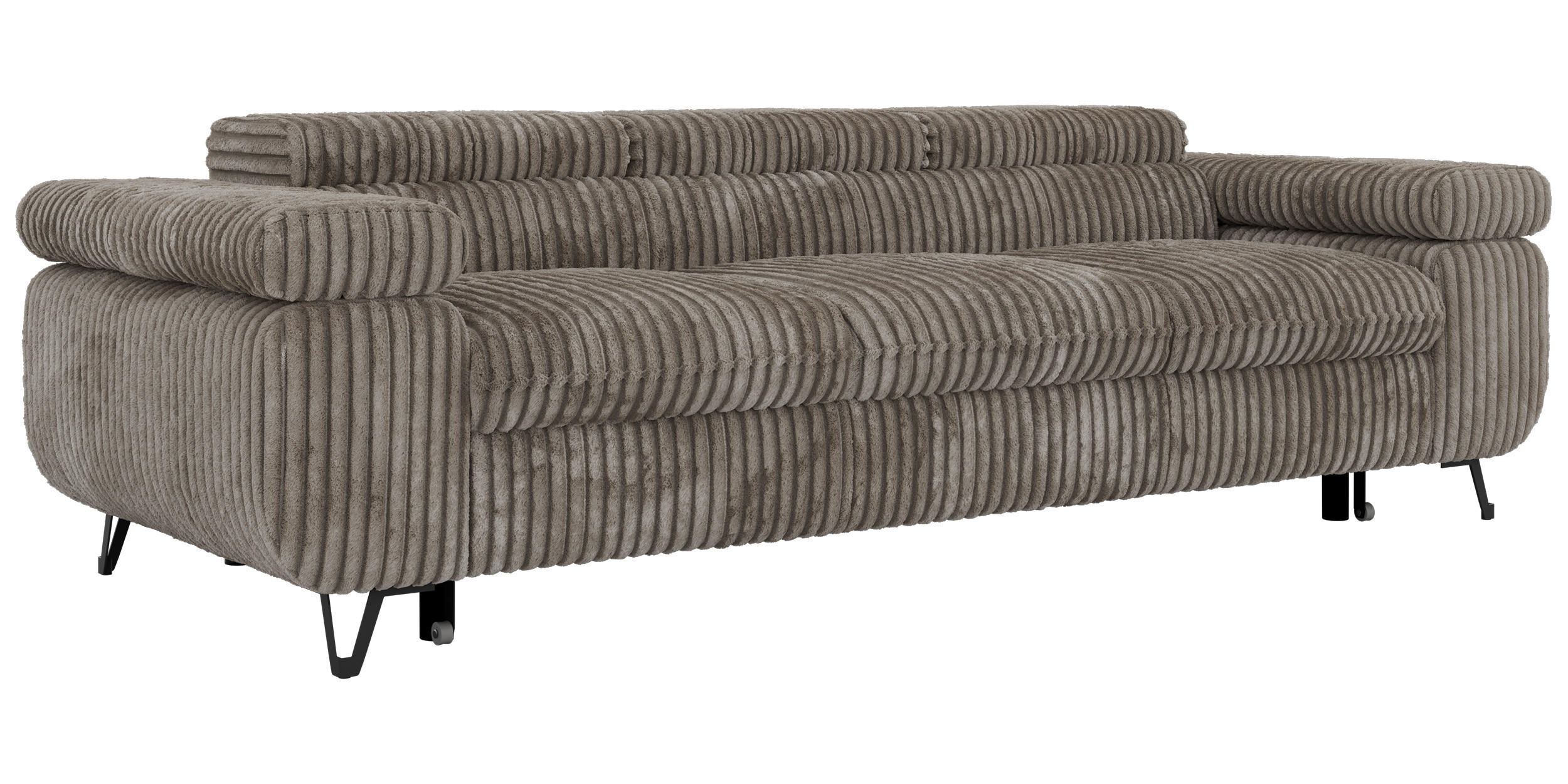 3-SITZER SOFA PETER mit Schlaffunktion - Hellbraun Cord - Hellbraun/Schwarz, Textil/Metall (262/76/99cm) - MKS