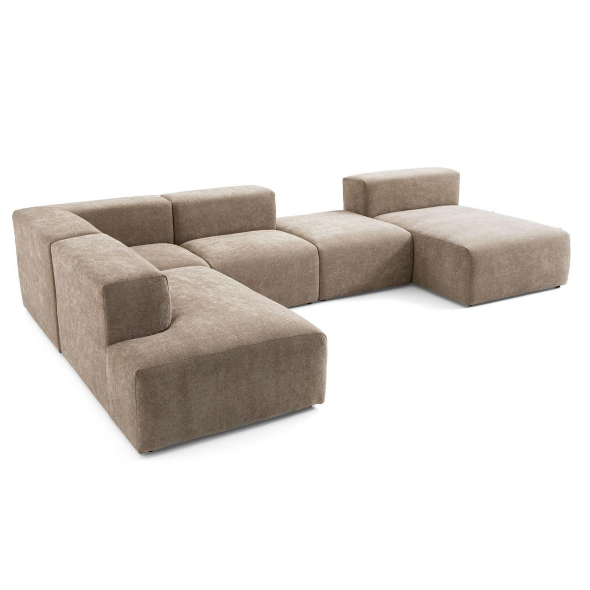 5-SITZER modulares Wohnlandschaft U XXL HEAVEN SET 6 Links, Breite 375 cm Webstoff Braun - Schwarz/Braun, Holz/Kunststoff (375/73/245cm) - Muffo