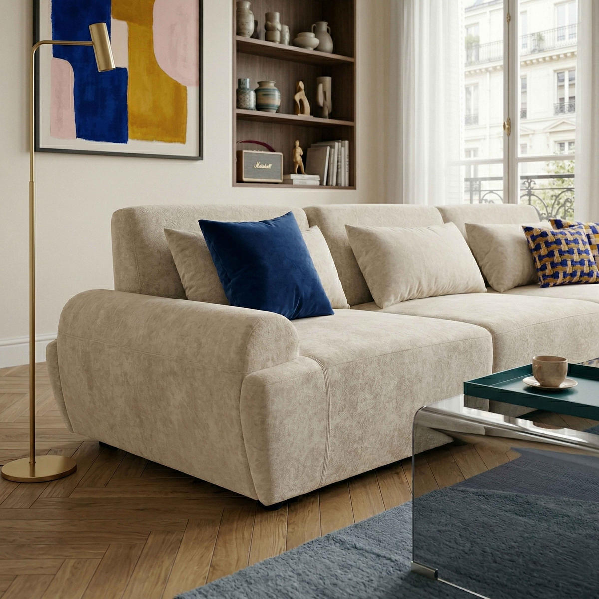 SOFA 3-Sitzer, Ekru - Weiß, Textil (303/82/109cm) - Oviala