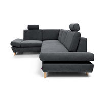 ECKSOFA CASA II L-S Anthrazit Plüsch-Stoff mit Schlaffunktion - Anthrazit, Holz (272/199cm) - MASSENO