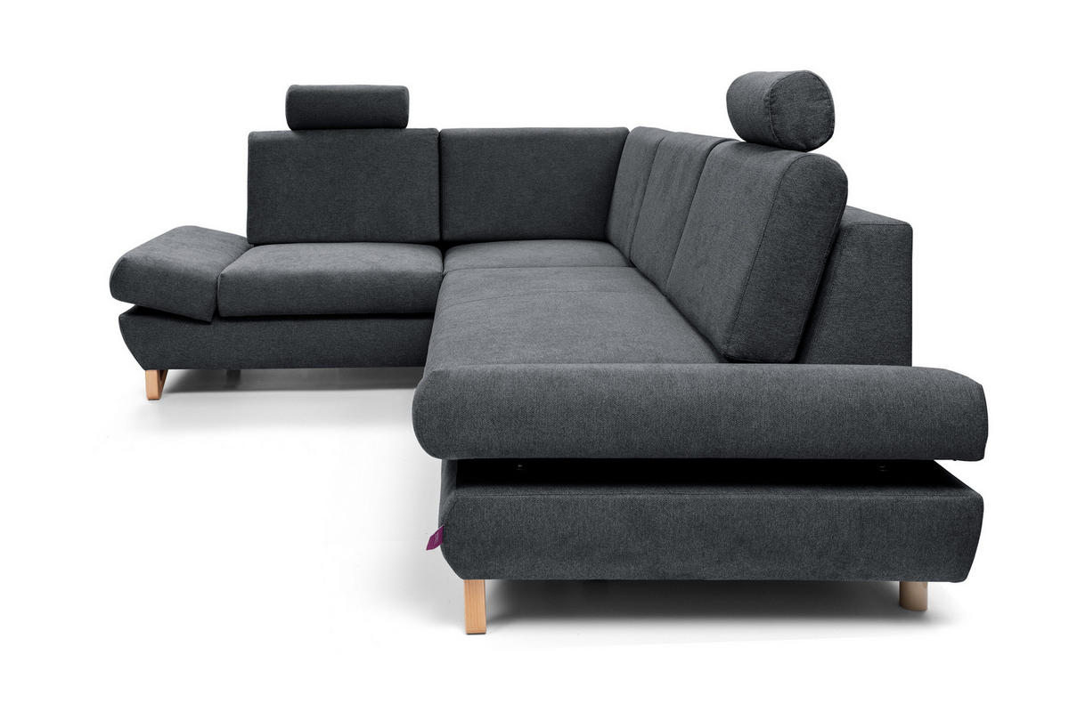 ECKSOFA CASA II L-S Anthrazit Plüsch-Stoff mit Schlaffunktion - Anthrazit, Holz (272/199cm) - MASSENO