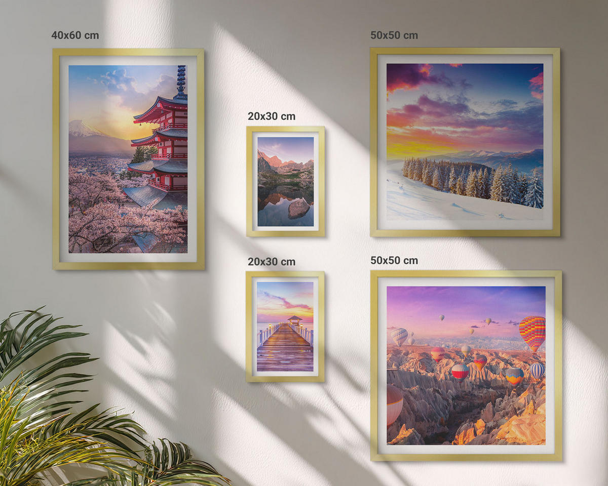 WANDBILDER 5er Set - 50x50 cm & 20x30 cm & 40x60 cm Goldrahmen - Romantische Himmelslandschaften - Goldfarben, Kunststoff (40/60cm) - ArtPrintCave