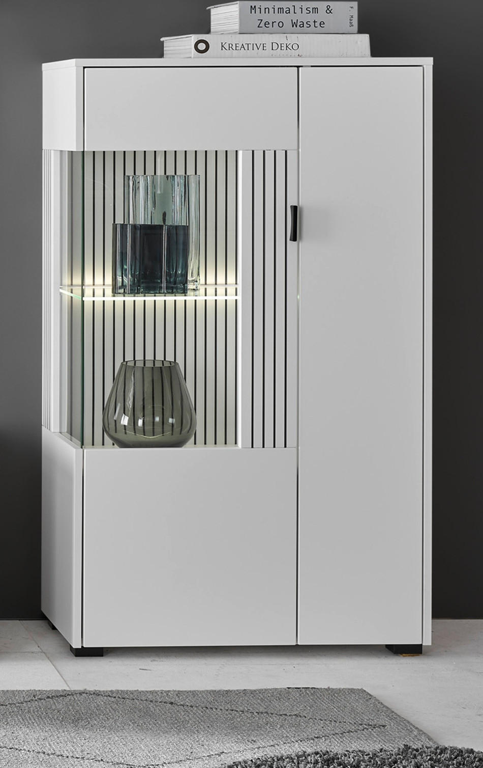 VITRINE weiß matt, Highboard 75 x 125 cm - Weiß, Glas/Holzwerkstoff (75/125/38cm) - Furn.Design