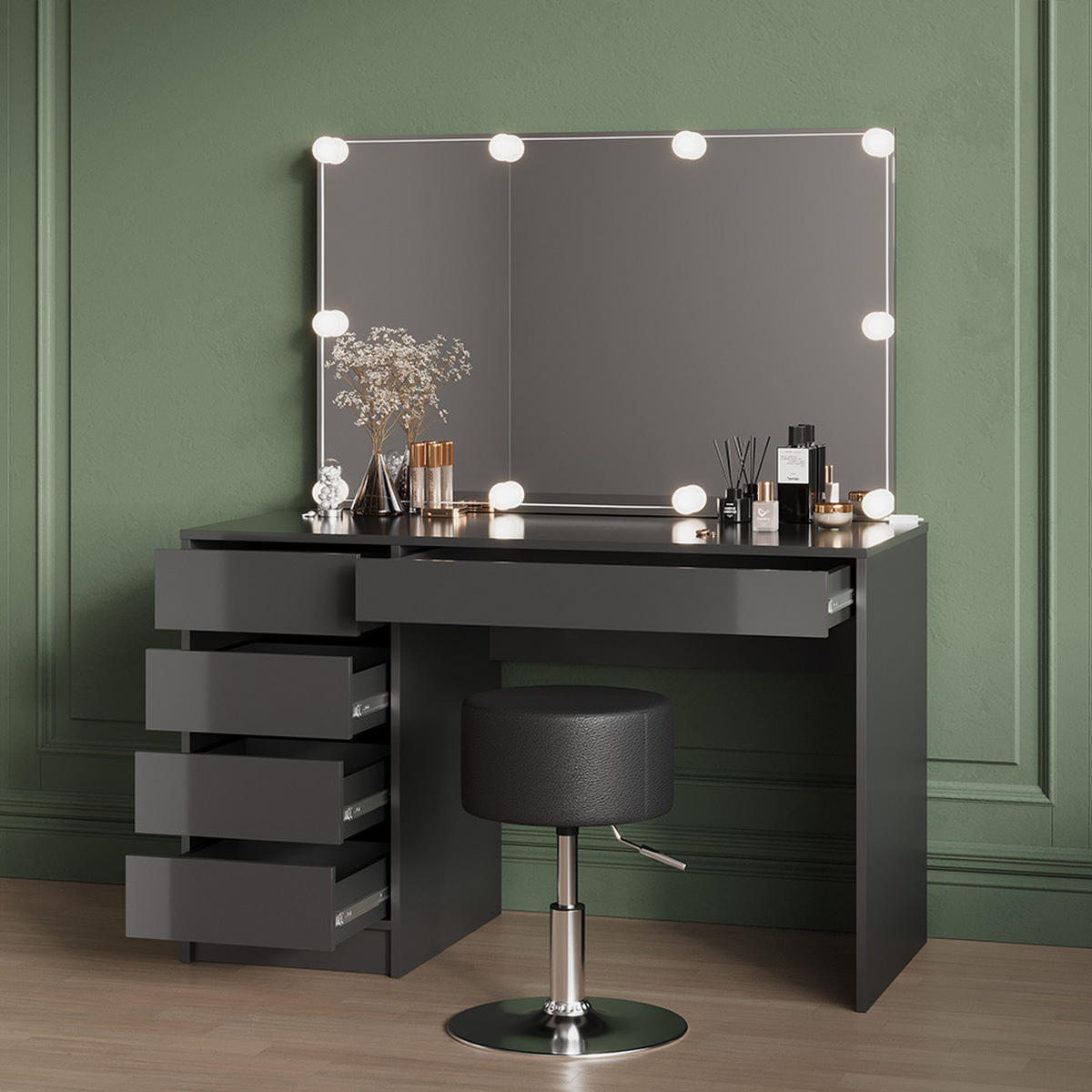 SCHMINKTISCH Imola Anthrazit 120 cm - Anthrazit, Holzwerkstoff (55/120/75cm) - Livinity®