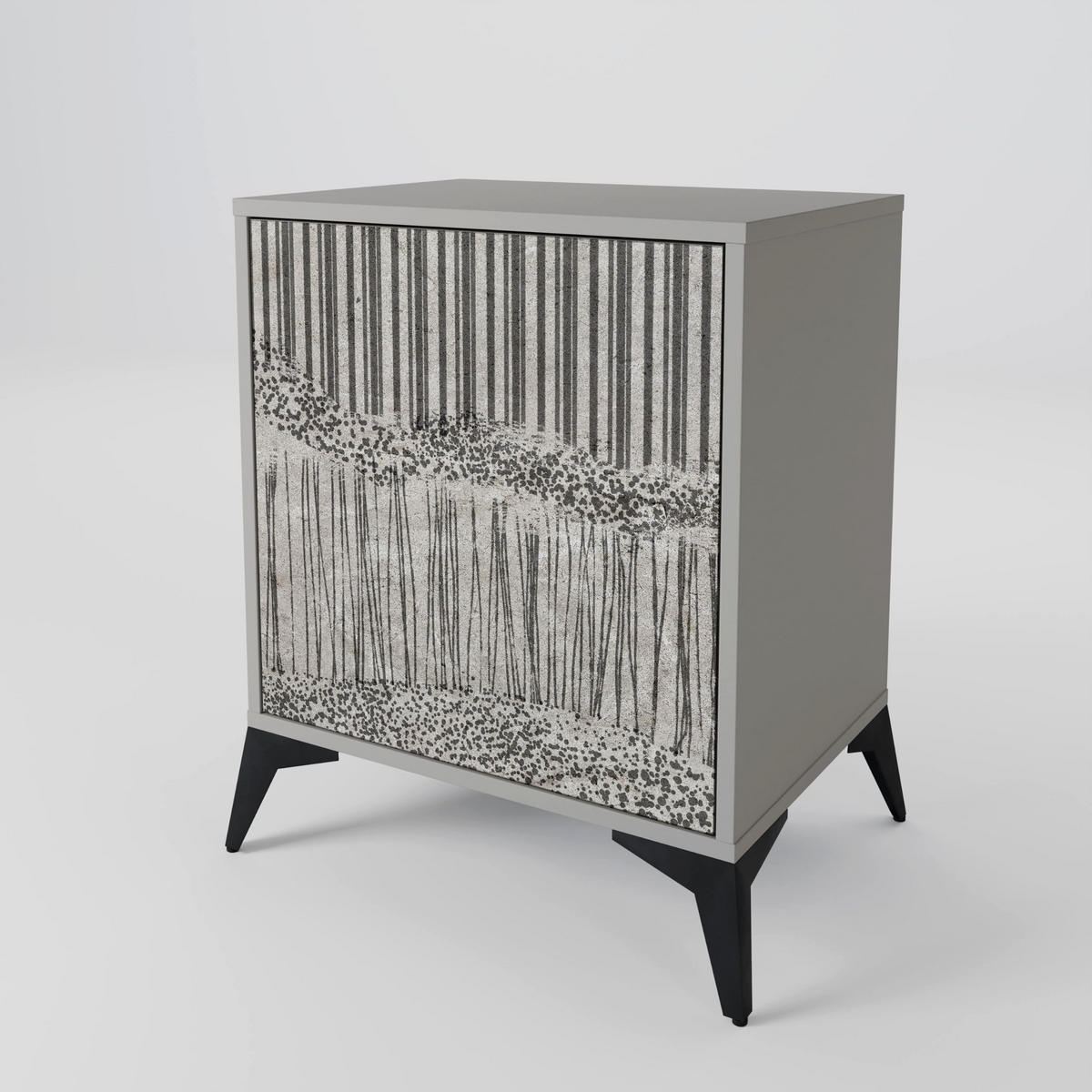SIDEBOARD GRAIN LINES, Grau, 57,5x42x77,5 cm, Schräge Buchenholzfüße - Buchefarben/Multicolor, Holzwerkstoff/Buchenholz (57.5/77.5/42cm) - SpaceRebels