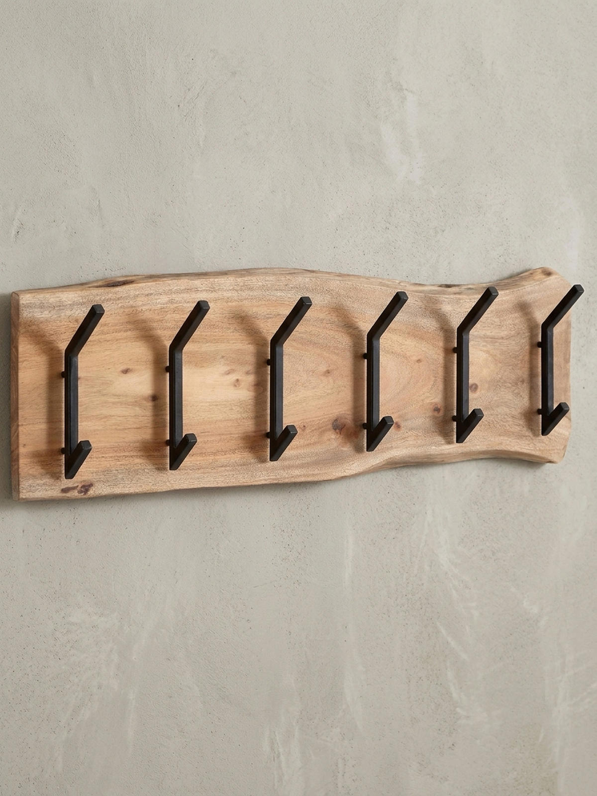WANDGARDEROBE Akazie Massivholz Metall Modern 100x29x12,5 cm mit Baumkante - Beige, Holz (100/29/13cm) - KADIMA DESIGN