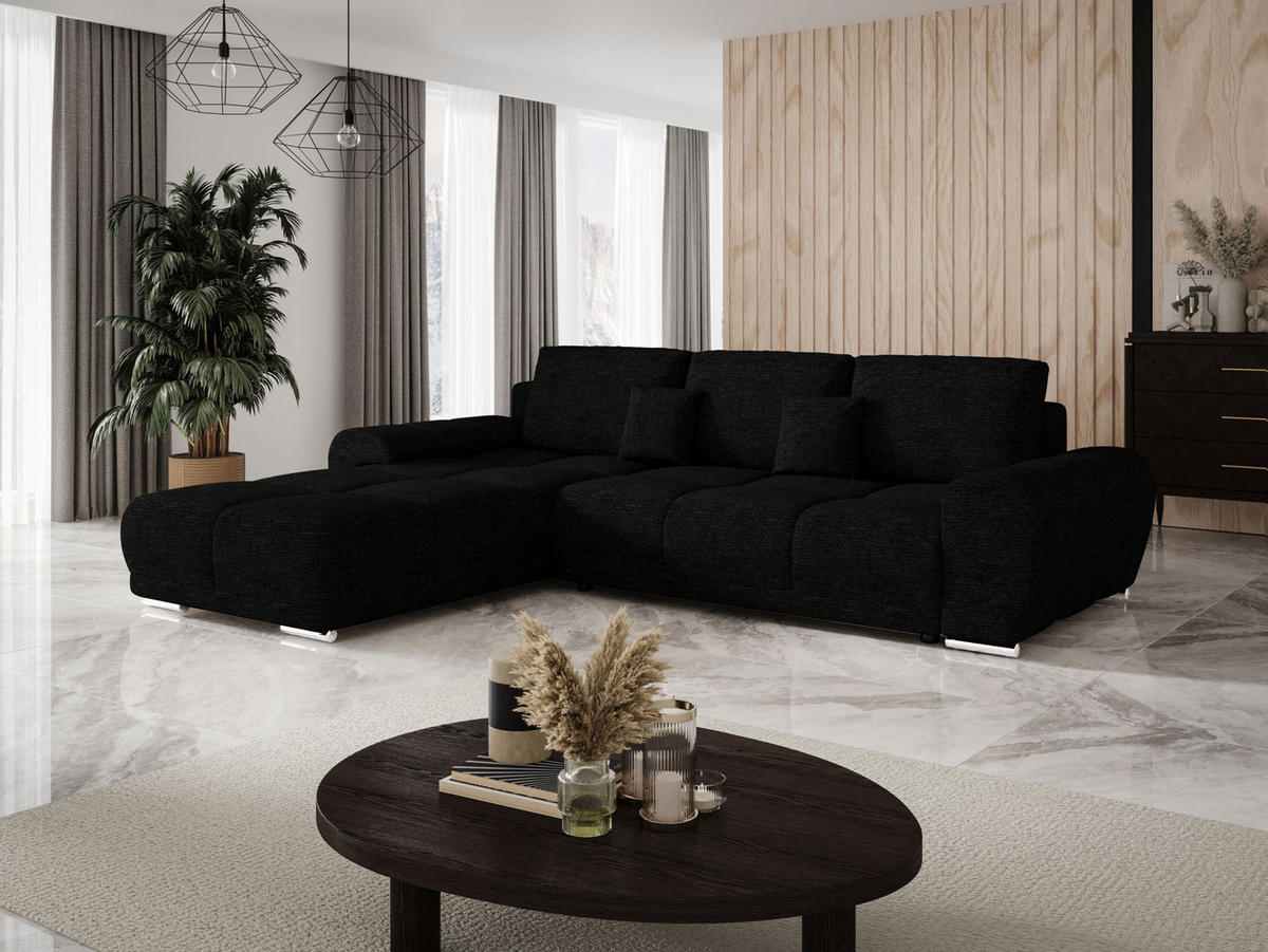 ECKSOFA BEGA L Links ARAGON 99 mit Schlaffunktion - Schwarz, Textil (289/185cm) - Bedante