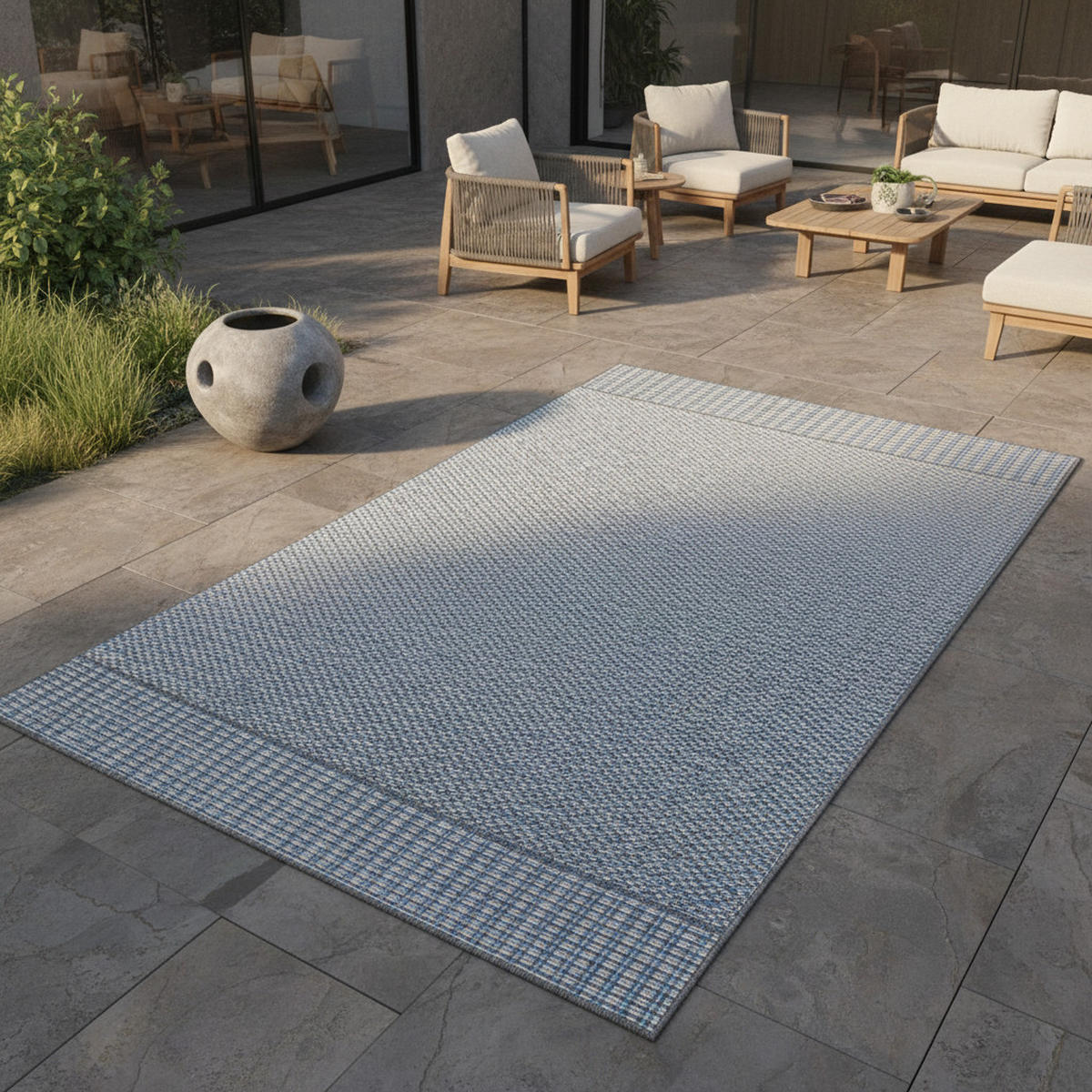 TEPPICH Outdoor Flachgewebe Retro-Design Polypropylen Balkon Grau Rechteckig 120x170 - Grau, Textil (120/170cm) - KADIMA DESIGN
