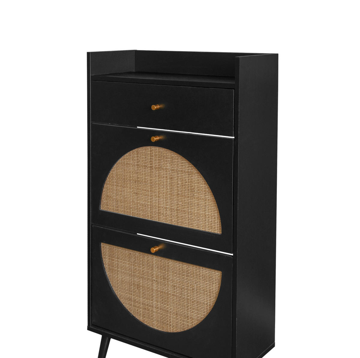 SCHUHSCHRANK 60 cm mit flexiblem Doppelregal, Rattan-Optik und Wandverankerung, Schwarz - Schwarz, Holzwerkstoff (60/110/24cm) - Redom