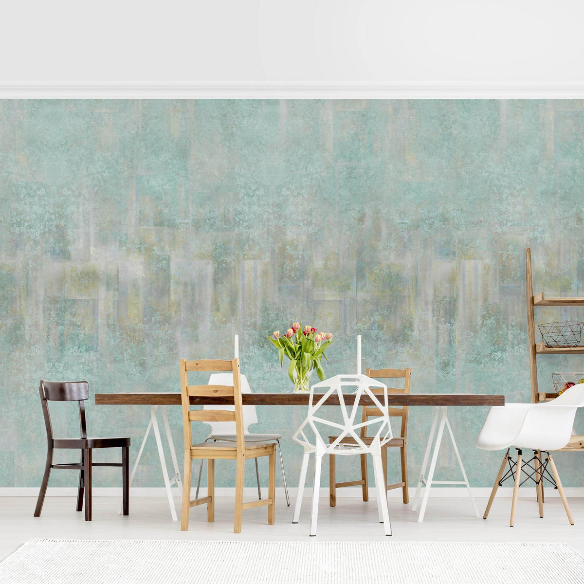 FOTOTAPETE Rustikales Betonmuster Mint 288/190 cm - Blau, Papier (288/190cm) - Bilderwelten