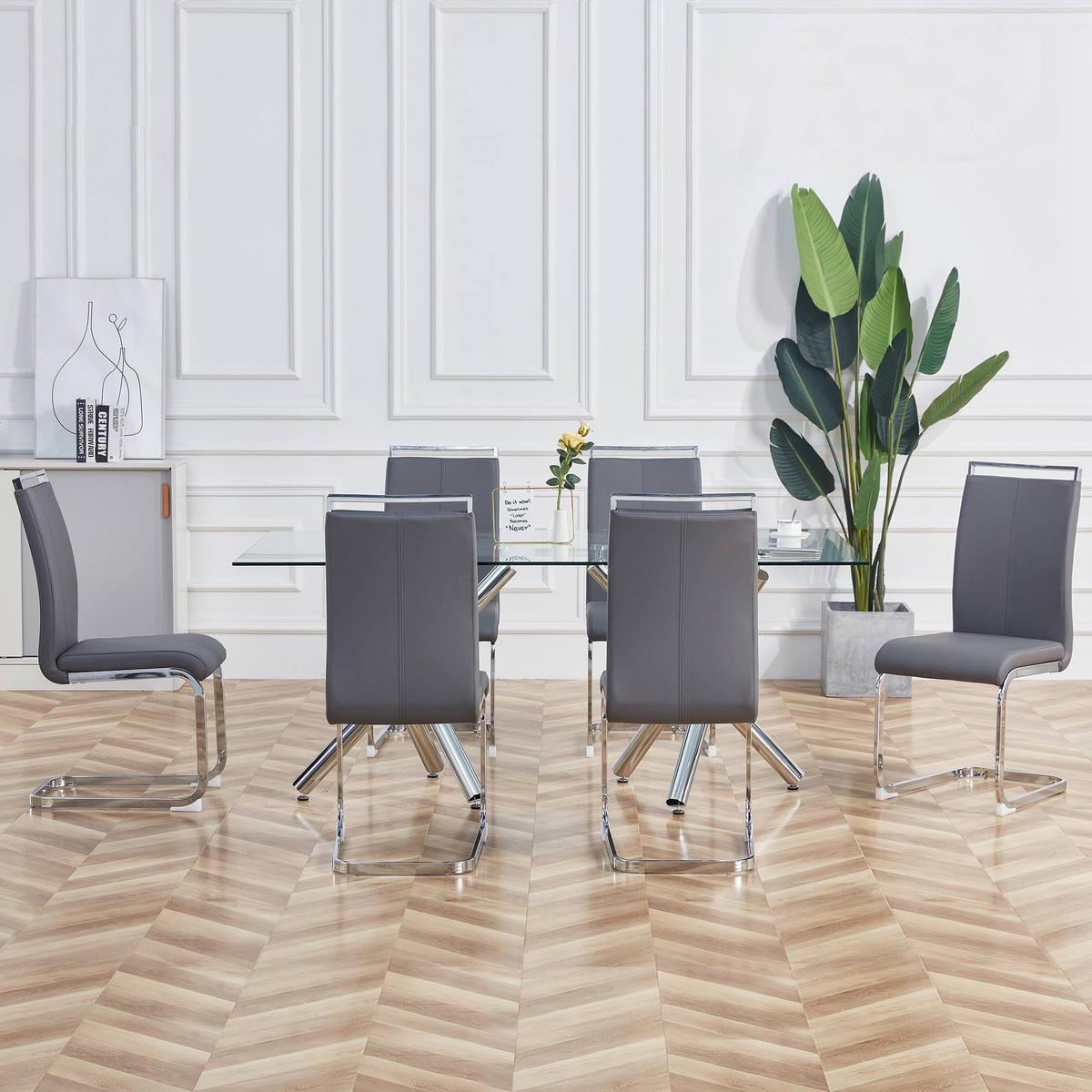 STÜHLE 4er-Set mit Kunstleder, ergonomischem Sitzkomfort, hoher Rückenlehne, verchromtem Metallgestell, grau - Grau, Kunststoff (54/100/42cm) - Luhomfu