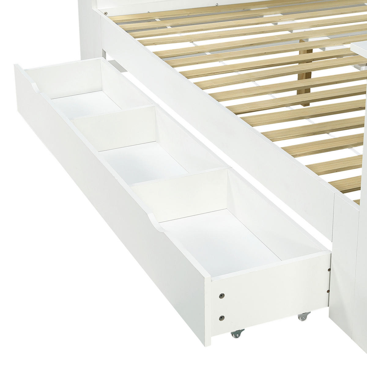 STAURAUMBETT Weiß 140/200 cm aus Holz mit Klapptisch - Weiß, Holz (140/200cm) - MIVRAY