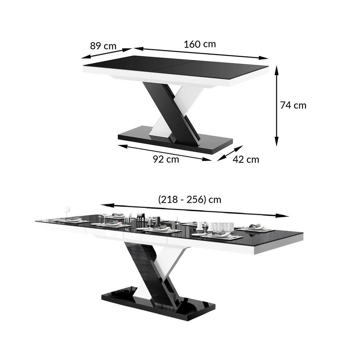 ESSTISCH Rechteckig Schwarz Weiß Hochglanz 120/89/75 cm - Schwarz Hochglanz/Weiß Hochglanz, Holzwerkstoff (89/160/75cm) - designimpex