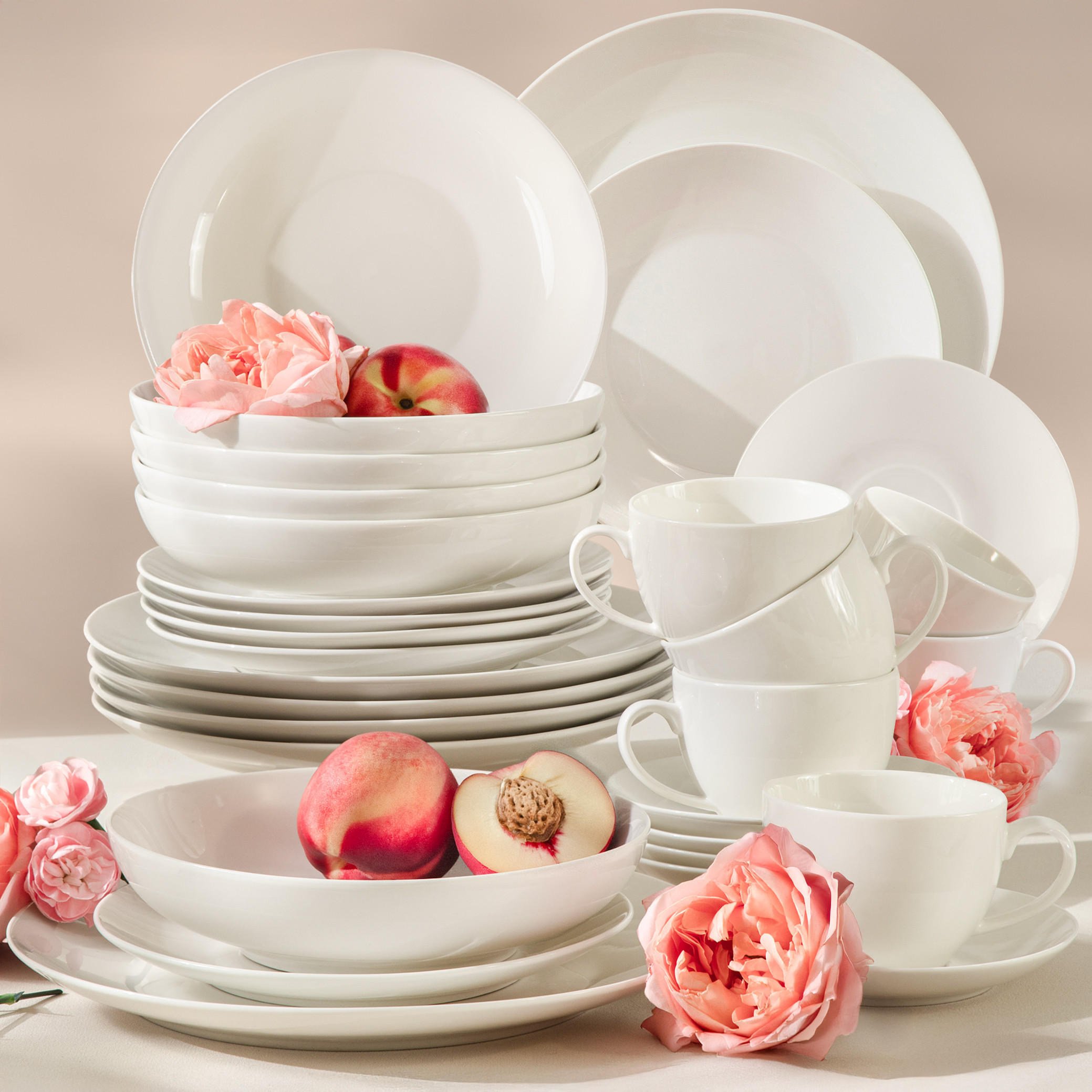 KOMBISERVICE 6 Personen AD BELLA 30-tlg,Porzellan, ecru - Ecru, Keramik (26/2.5/26cm) - KONSIMO®