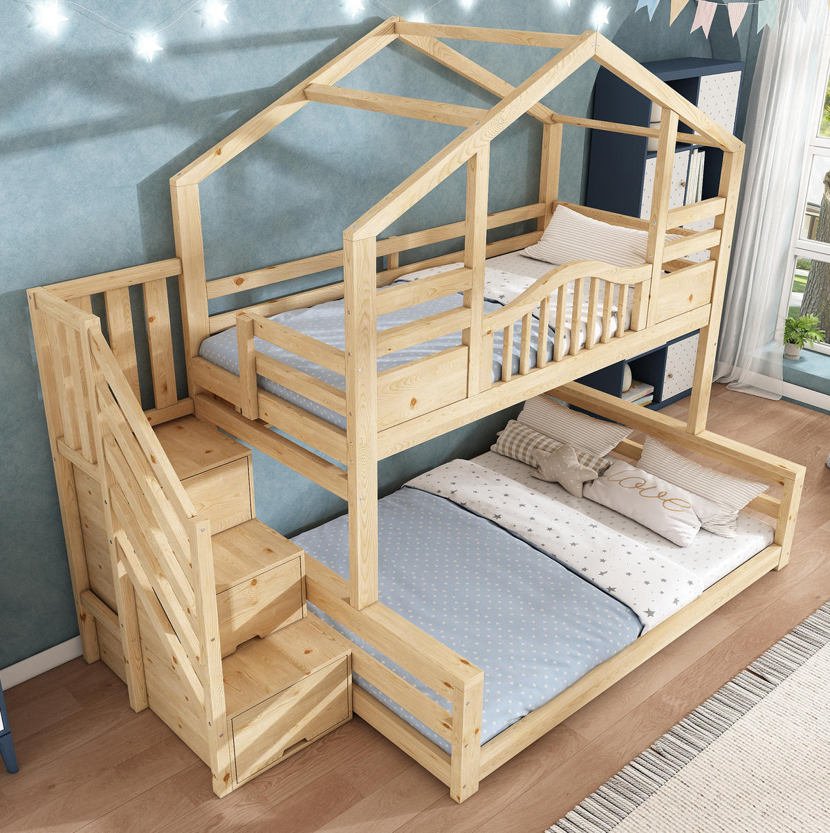 ETAGENBETT 90/200 cm und 140/200 cm mit Treppenschrank ohne Matratze - Naturfarben, Holz (140/200cm) - MIVRAY