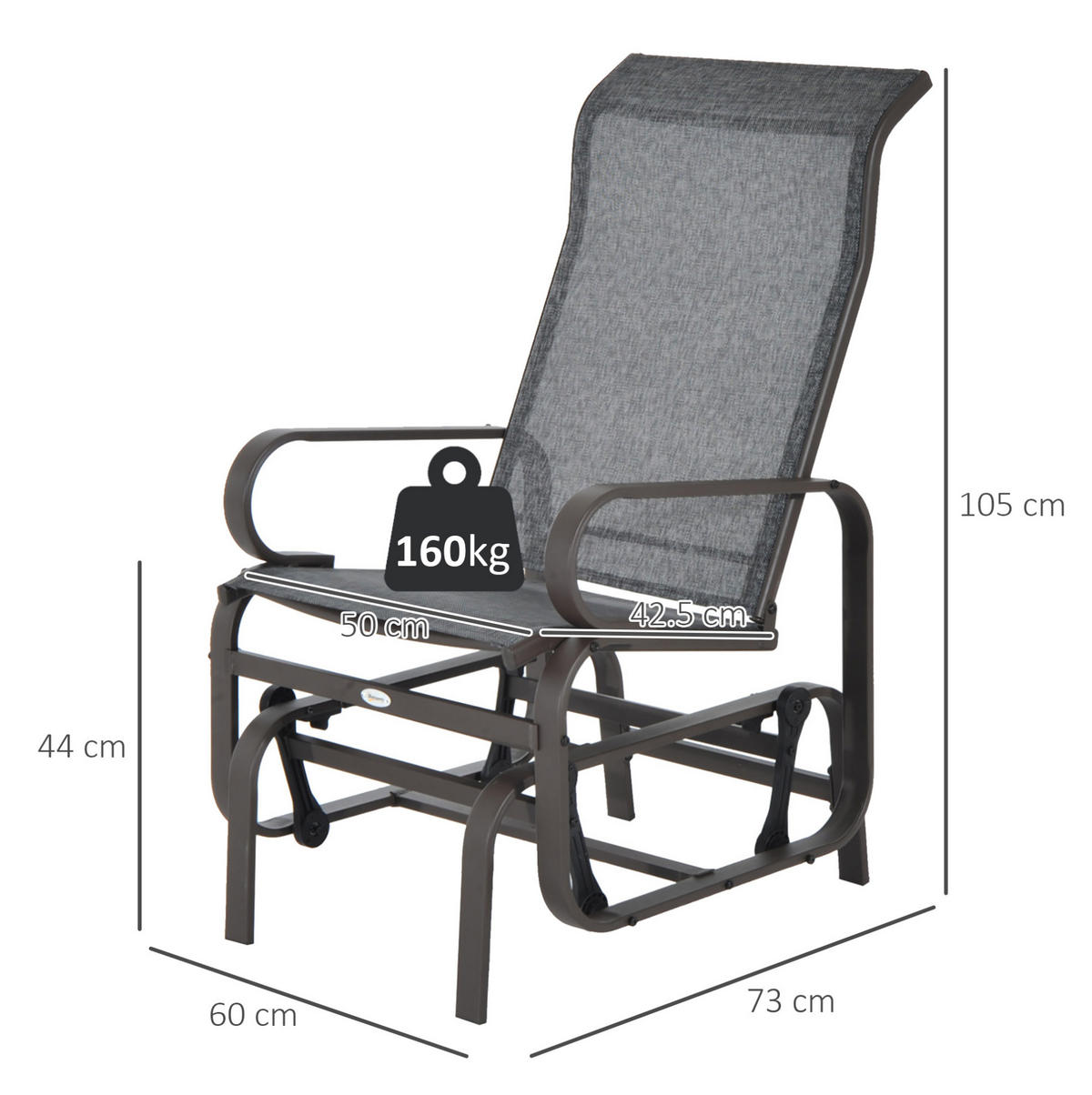 ZAHRADNÍ houpací křeslo 60/75/104 cm světle hnědé z kovu s prodyšnou síťovinou - světle hnědá, kov (75/104/60cm) - OKWISH