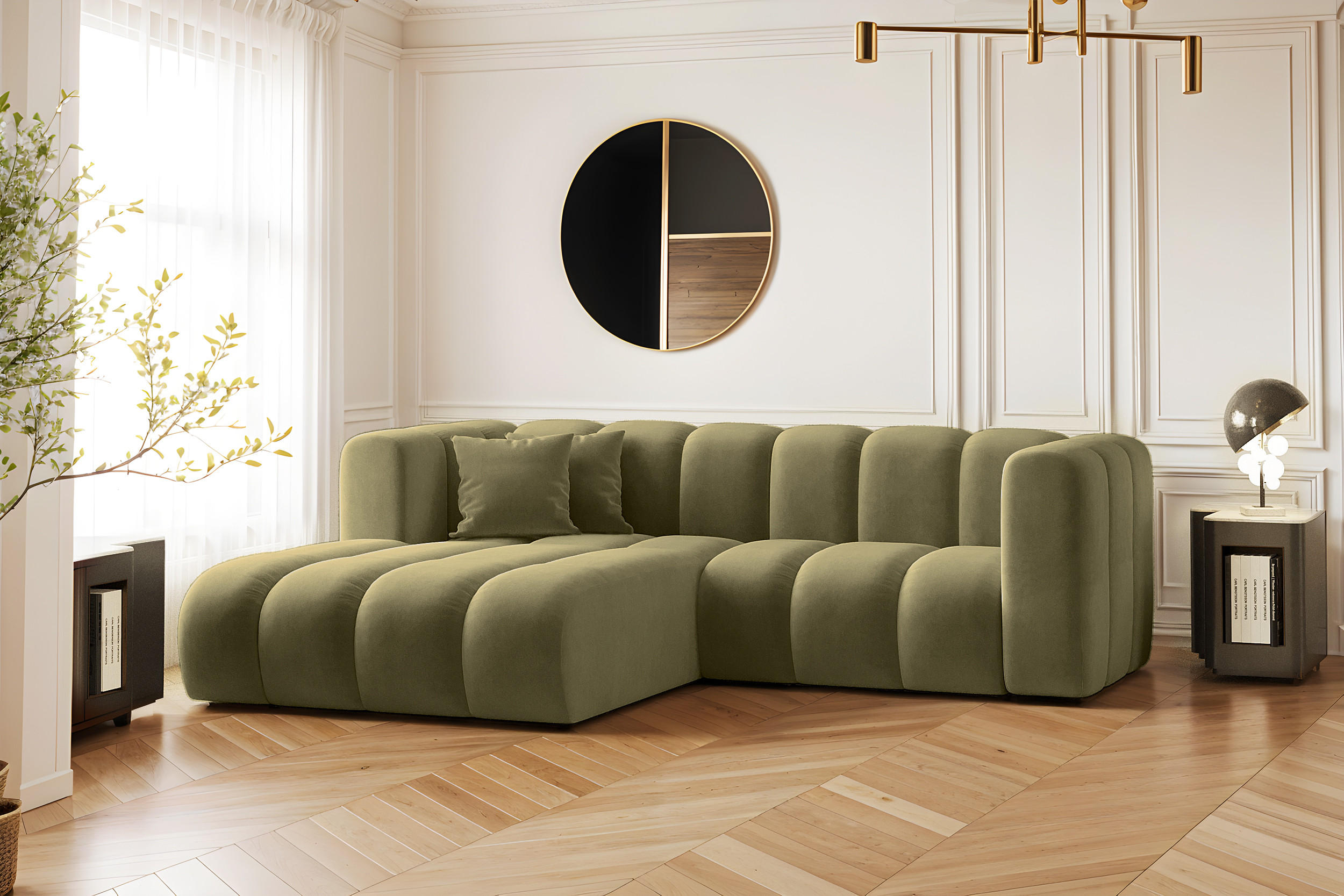 ECKSOFA L-from, Sofa Grand modular stoff Salvador Olive Links - Olivgrün, Holz (179/227cm) - Kaiser Möbel