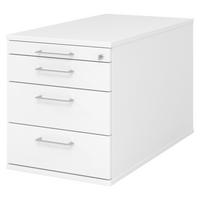 ROLLCONTAINER - mit 3 Schubladen 80/42,8/51,2 cm in Weiß Bügelgriff (Metall) - Weiß, Holzwerkstoff (42.8/51.2/80cm) - bümö