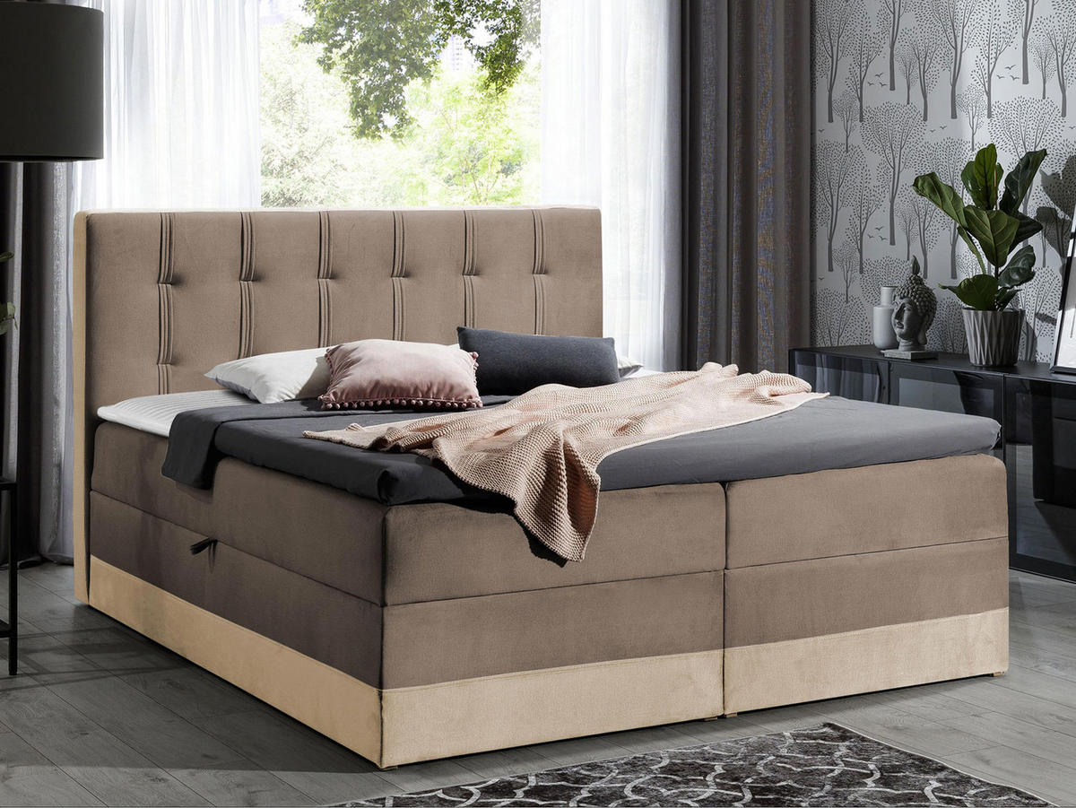 BOXBETT Royal - Hellbraun/Creme, Holz (160/200cm) - MIRJAN24