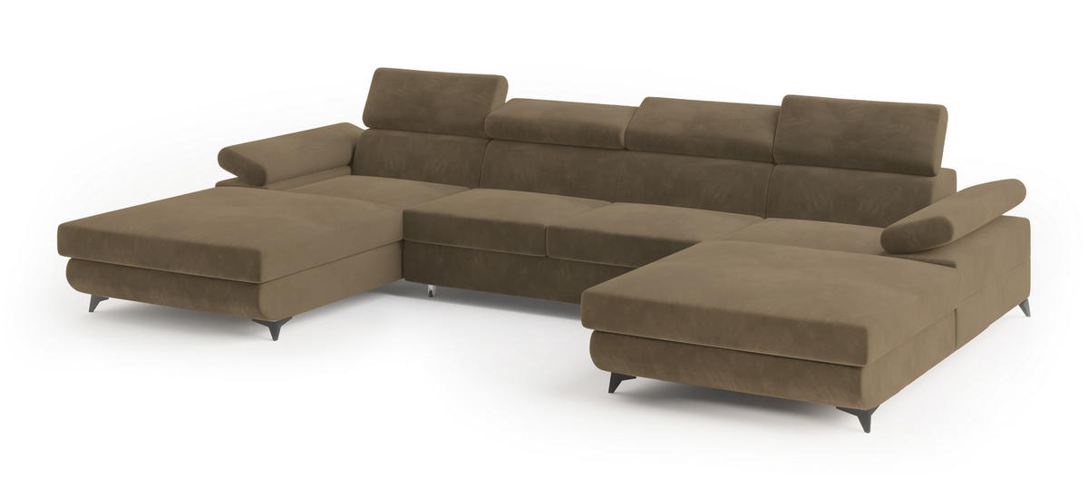 ROHOVÁ SEDAČKA DETTI béžová - černá/béžová, kov/dřevo (339/190cm) - MASSENO