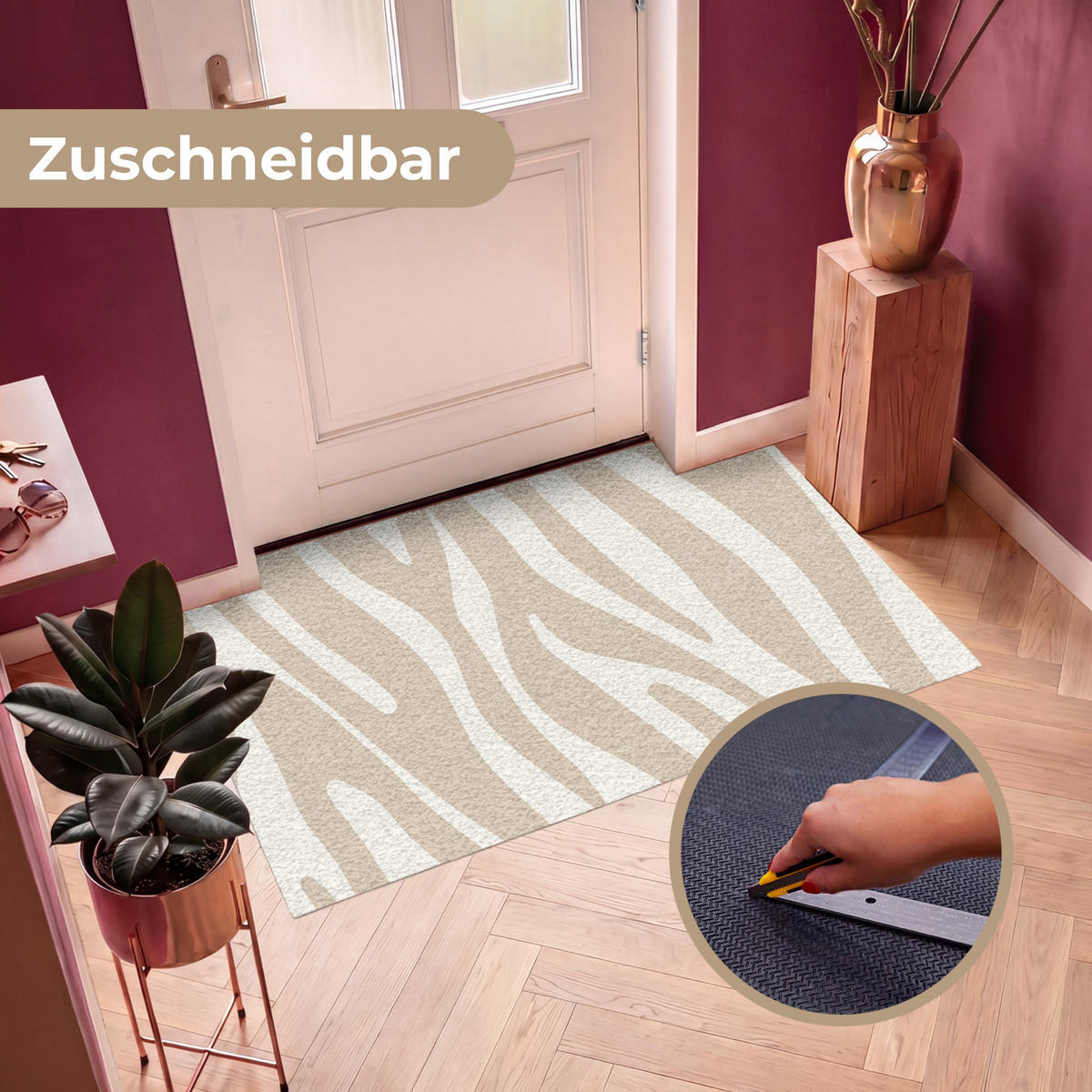 FUSSMATTE Zebramuster - Beige - Weiß - Tiermuster Schmutzfänger 150x90 cm - Beige, Kunststoff (150/90cm) - MuchoWow