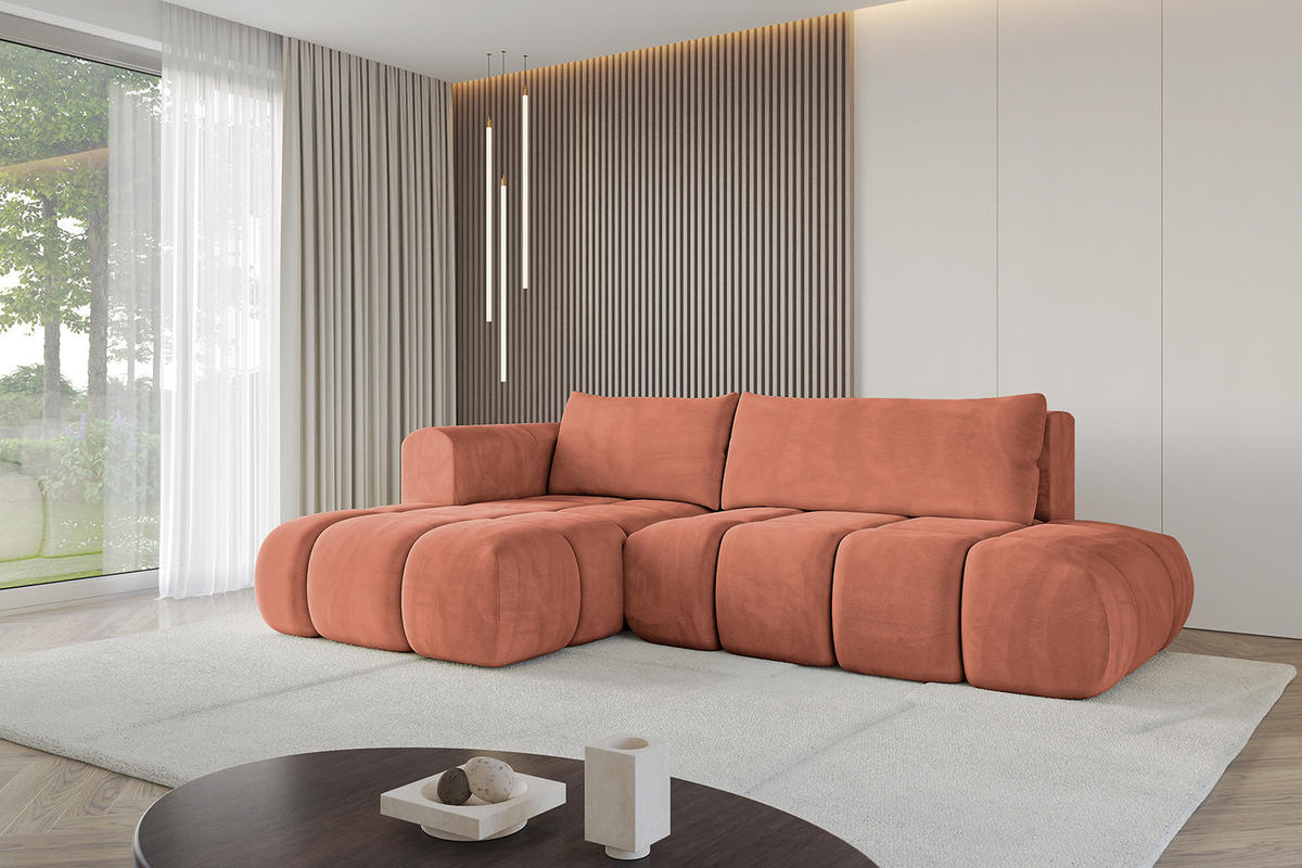 ECKSOFA Ottomane Links CLOUD-L 289x180x40 Apricot Velours - Koralle, Holzwerkstoff/Kunststoff (180/289cm) - ALTDECOR