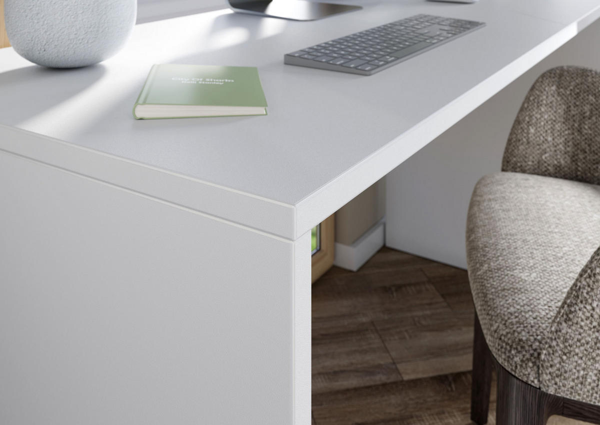 SCHREIBTISCH – Beige/Weiß, 140x60x75 cm, Wangenschreibtisch mit Knieblende, stoßfest - Weiß, Holz/Holzwerkstoff (60/140/75cm) - KADIMA DESIGN