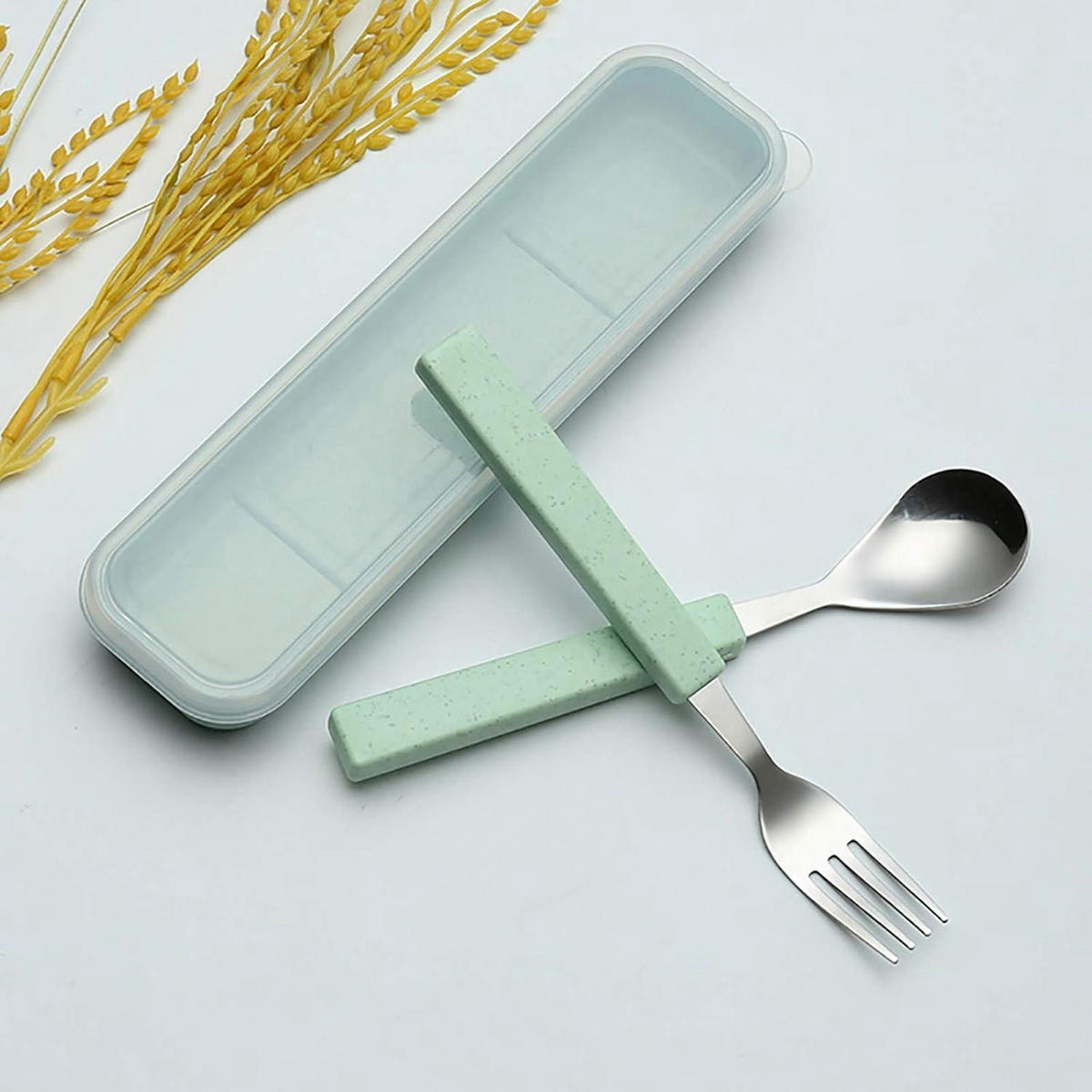 KINDER Besteck Set 2-teilig mit Reisekoffer Grün - Grün, Metall