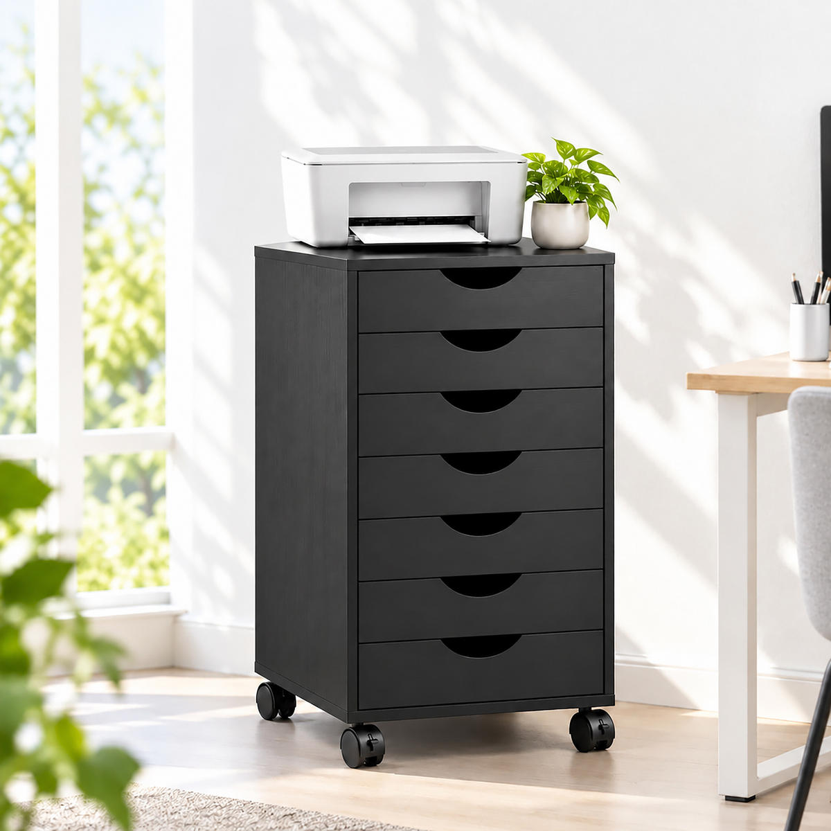 ROLLCONTAINER Industrial-Schwarz 7 Schubladen - Schwarz, Holzwerkstoff/Kunststoff (45/69/40cm) - Relaxdays