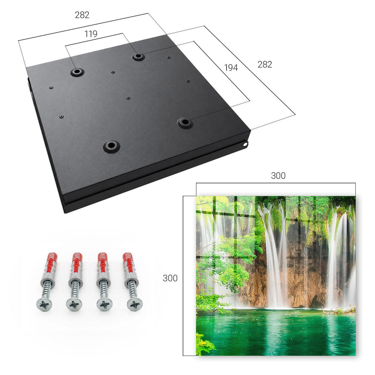 SCHLÜSSELBOX Schwarz 30x30 cm- Türöffnung nach rechts - Grüner Wasserfall - Grün, Metall (30/30/5cm) - TULUP