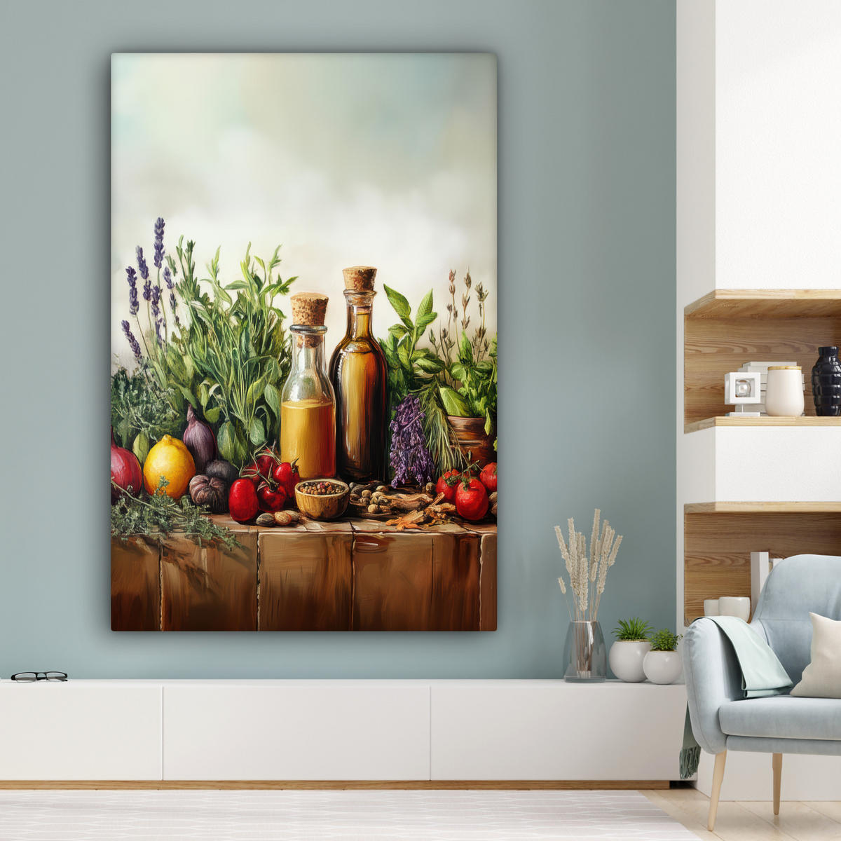 SLIKA NA PLATNU Tihožitje 90x140 cm - zelena, tekstil (90/140cm) - MuchoWow