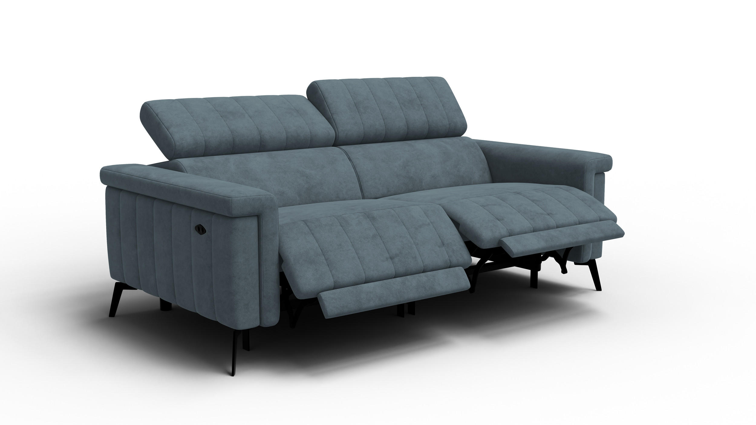 RELAXSOFA NORDEL 3-Sitzer, blaugrau - Blaugrau/Schwarz, Holz/Textil (194/80/105cm) - Courtois Laville