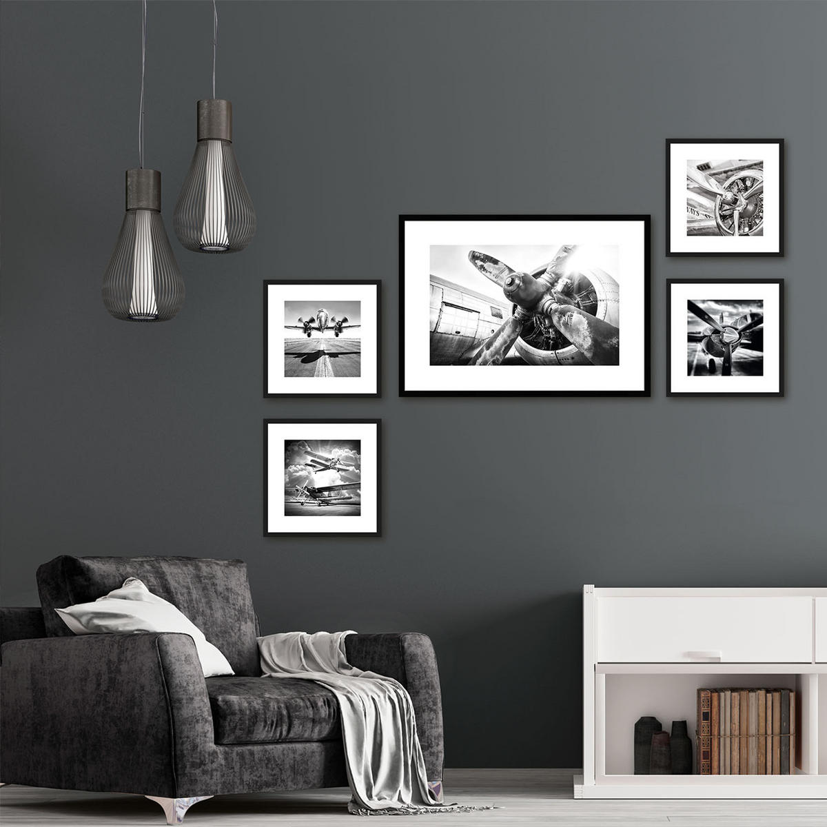 POSTER mit Rahmen 70x50 cm Flugzeug Schwarz-Weiß - Weiß, Papier (71/51cm) - artissimo