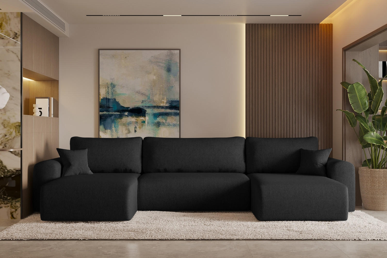 ECKSOFA Mit Schlaffunktion Und Bettkasten U-form CAPRI Verita Schwarz - Schwarz, Holz/Textil (145/362cm) - Kaiser Möbel