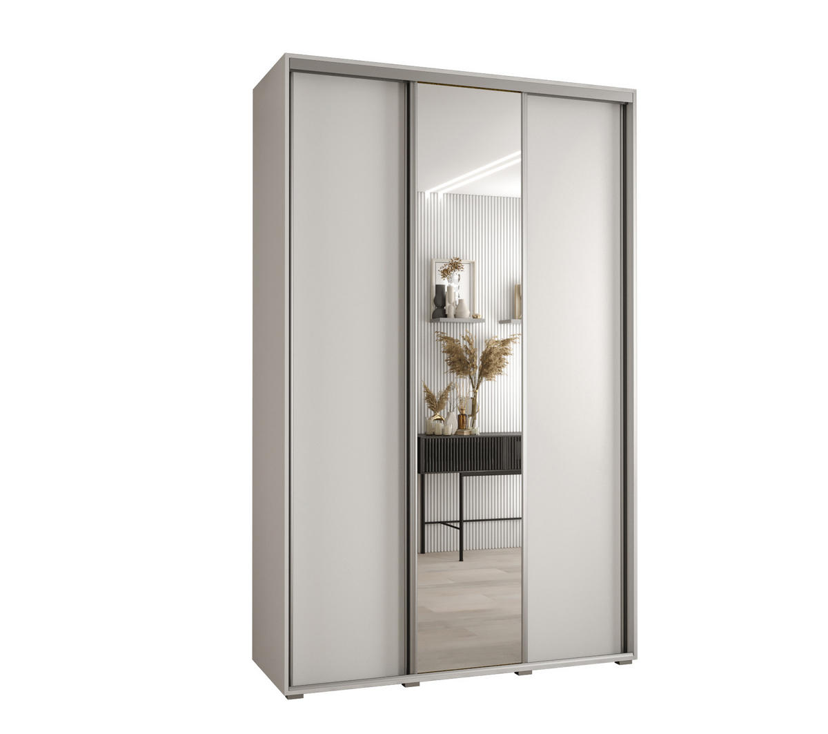 SCHWEBETÜRENSCHRANK 235,2/150/45 3-türig - Silberfarben/Weiß, Holz/Metall (150/235/45cm) - Abiks Möbel