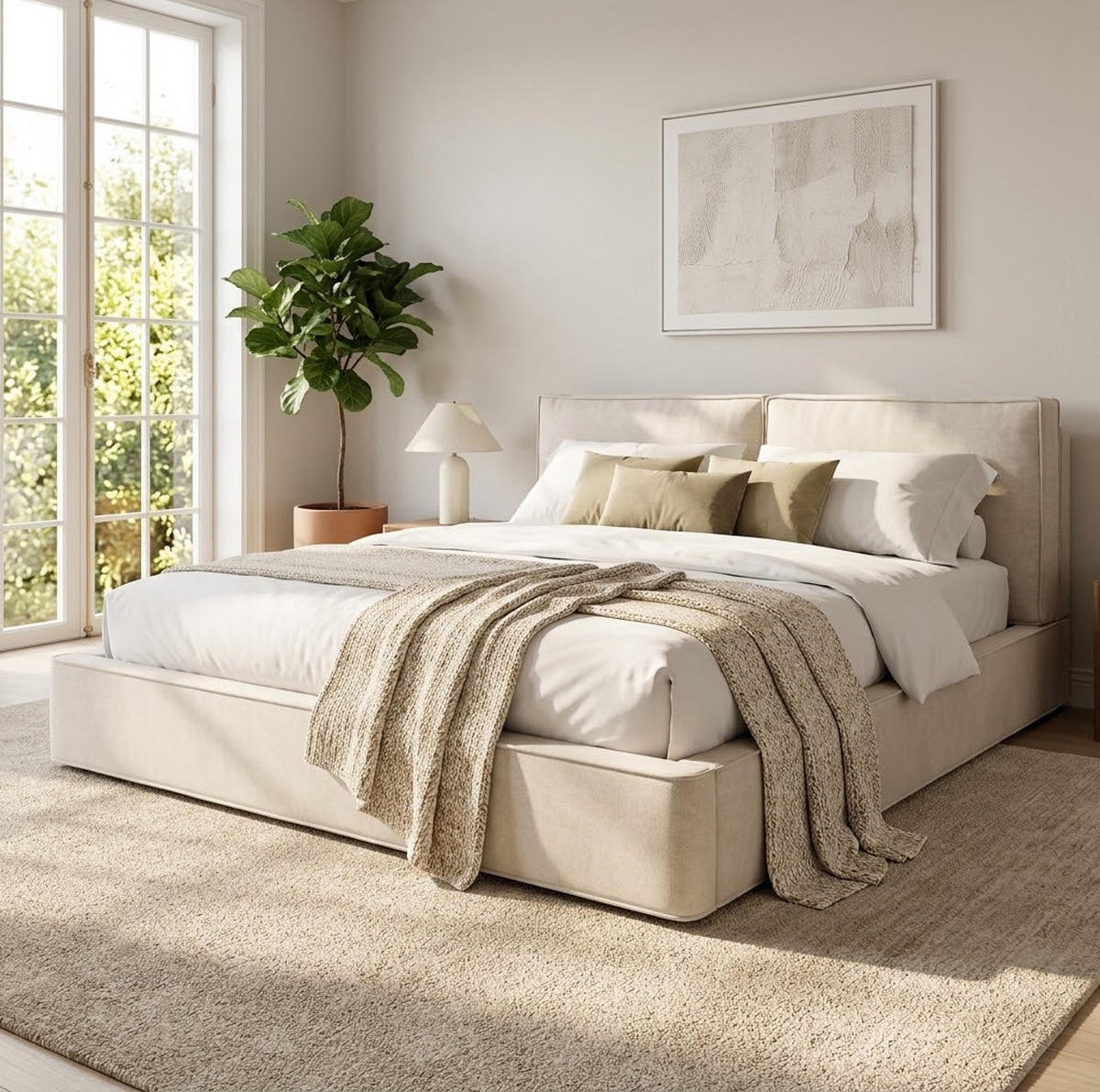 POLSTERBETT aus Chenille 160x200 cm Beige mit hydraulischem Bettkasten und Lattenrost - Beige, Textil (160/200cm) - Modfu