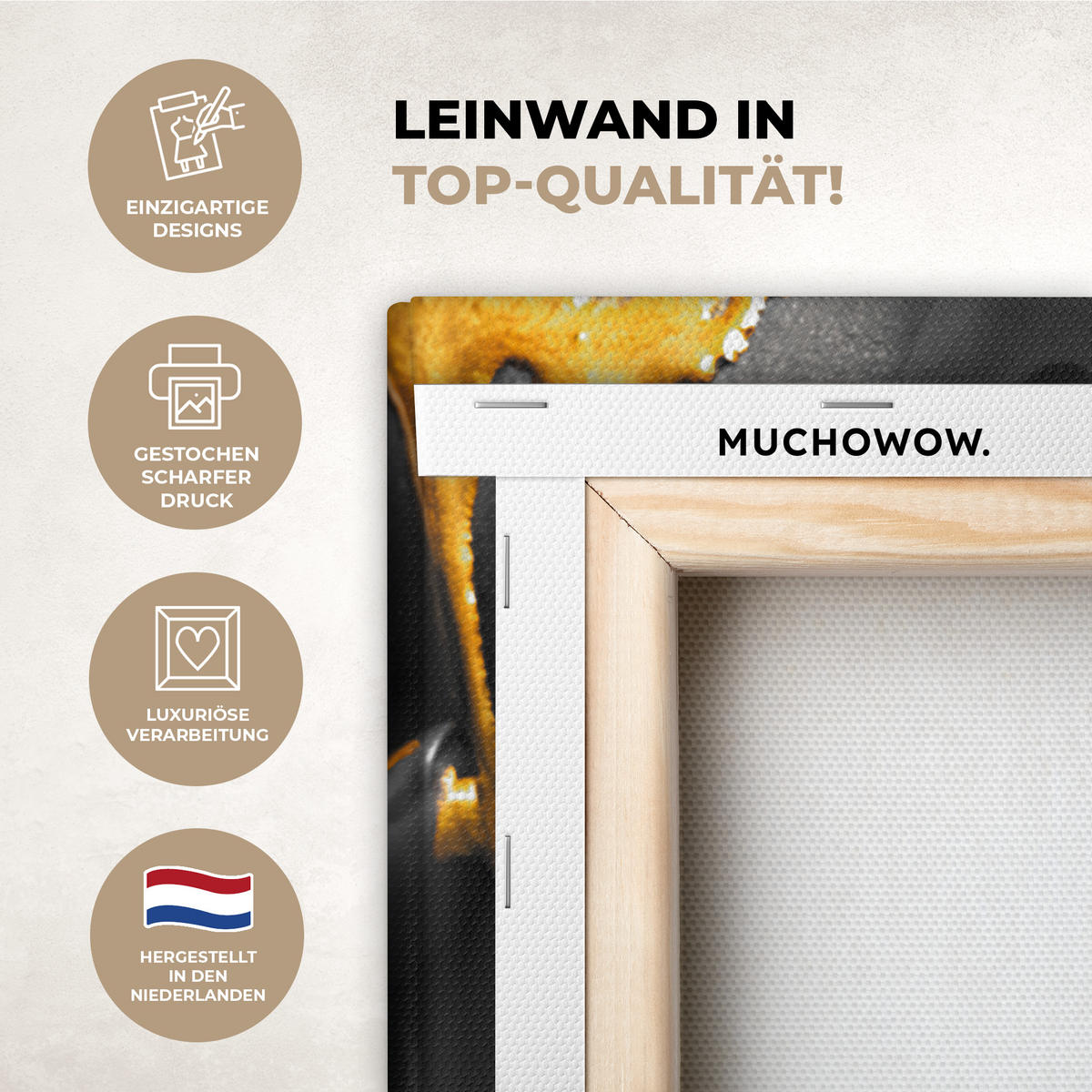 LEINWANDBILD Frau - Schwarz - Gold - Gesicht - Lippen Deko Wohnzimmer 20x30 cm - Goldfarben, Textil (20/30cm) - MuchoWow