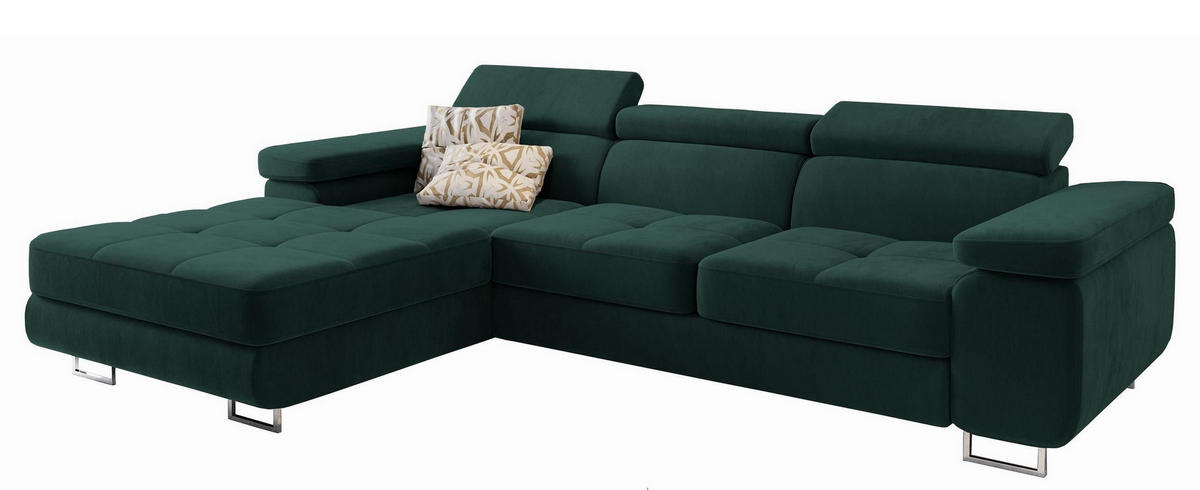 ROHOVÁ SEDAČKA ELMA tmavě zelená - stříbrná/tmavě zelená, kov/dřevo (280/205cm) - MASSENO