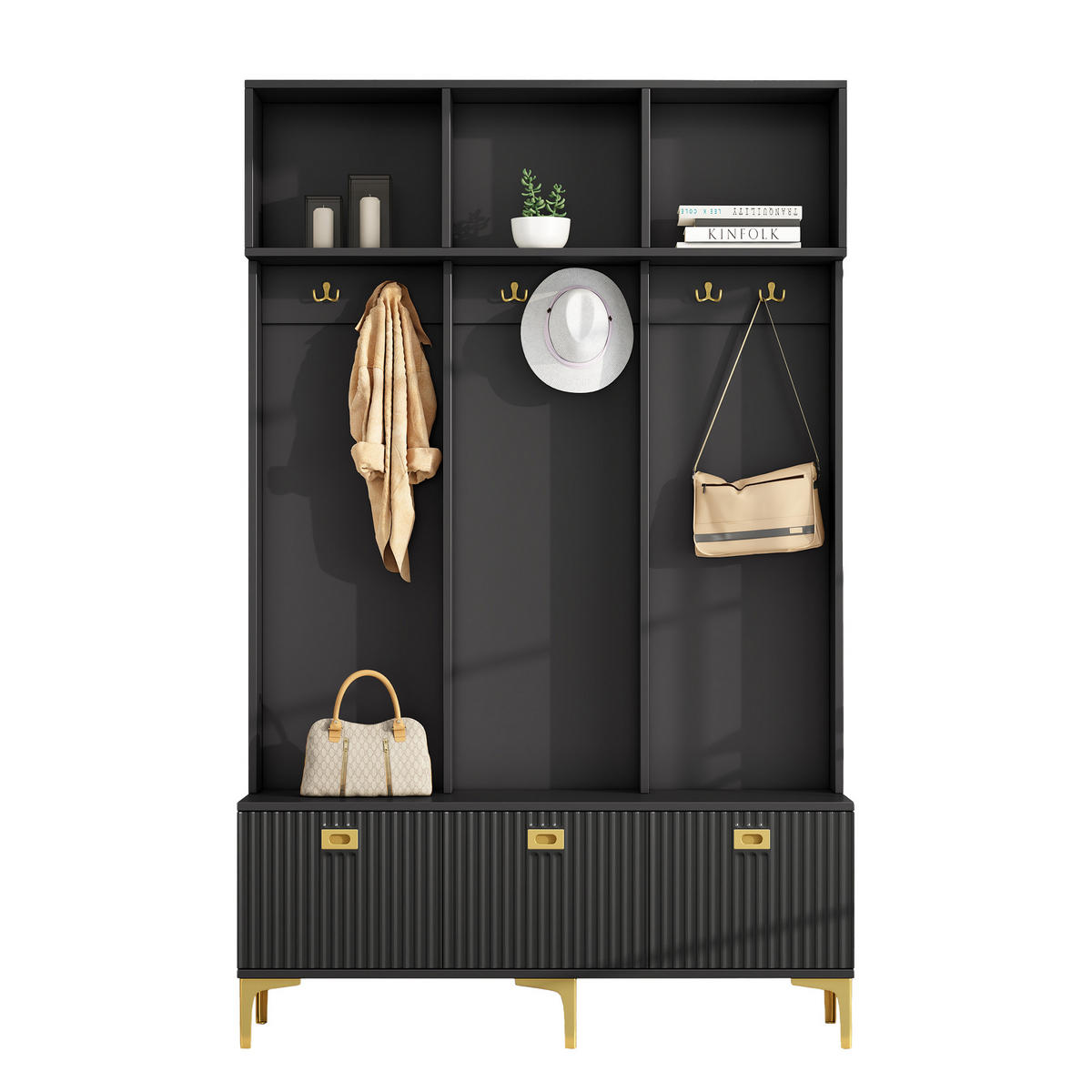 GARDEROBE mit Türen und Schubladen, skandinavische Holzoptik, 120/40/80 cm, Schwarz - Schwarz, Holzwerkstoff (120/191.5/23.5cm) - Redom