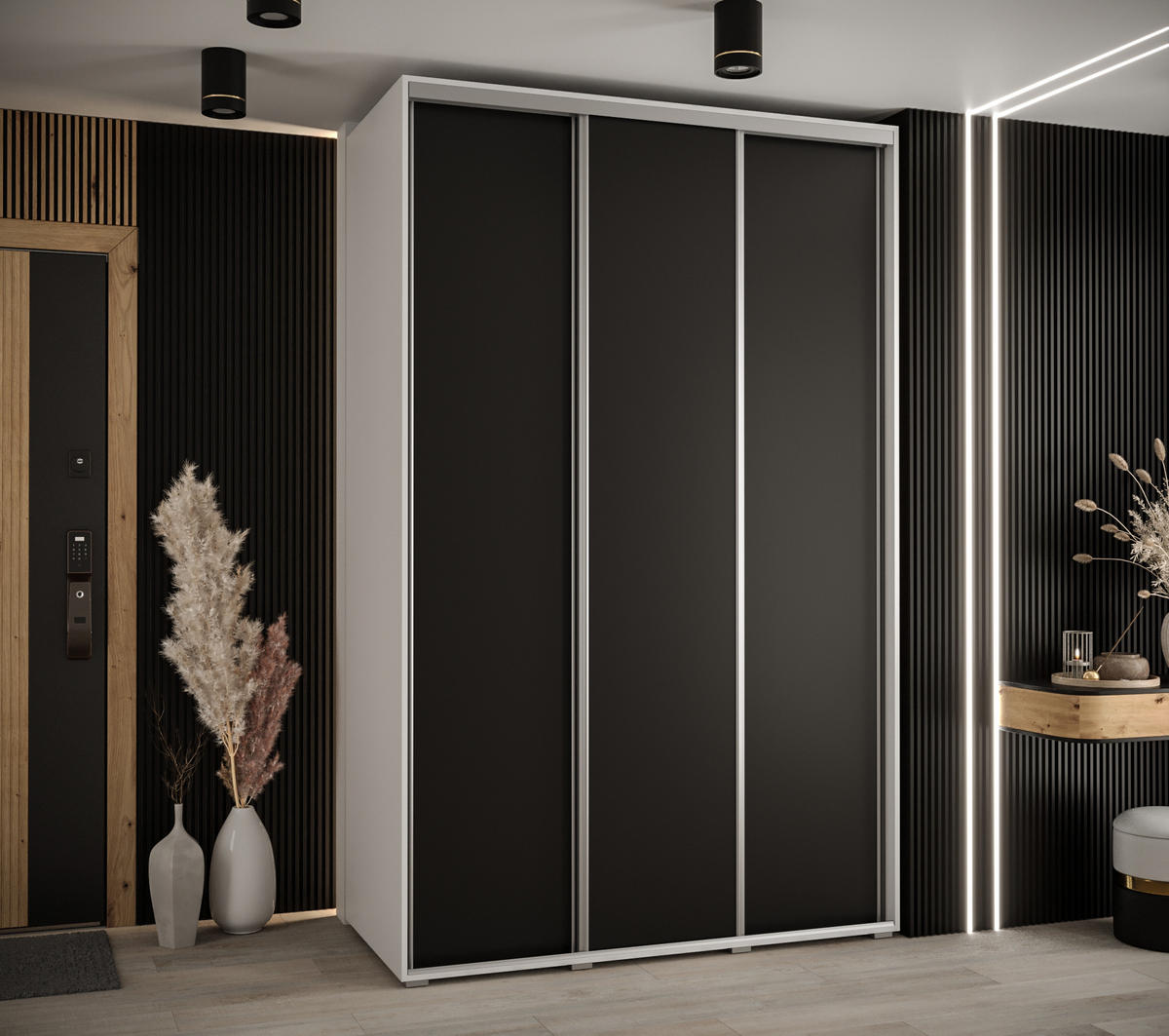 SCHWEBETÜRENSCHRANK 235,2/160/60 3-türig - Silberfarben/Schwarz, Holz/Metall (160/235/60cm) - Abiks Möbel