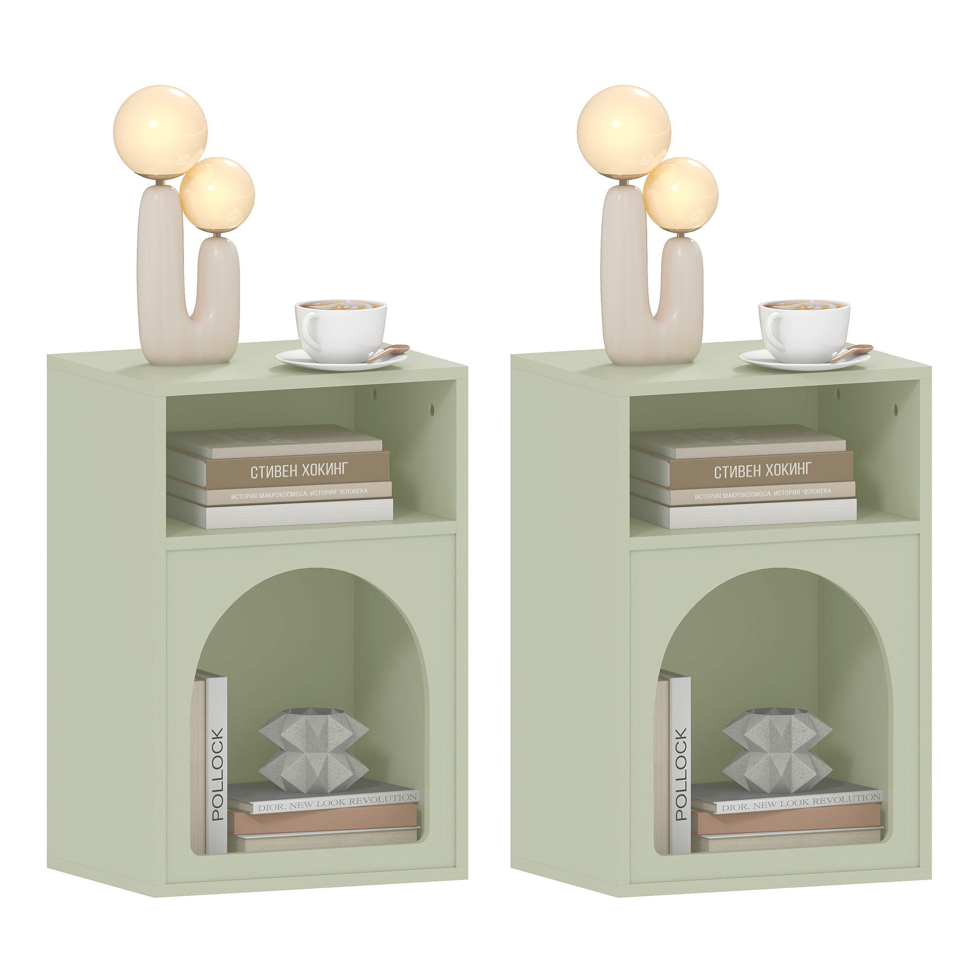 NACHTTISCH Hellgrün MDF offene Fächer 2er-Set - Grün, Holzwerkstoff (40/60/30cm) - PANGIVO